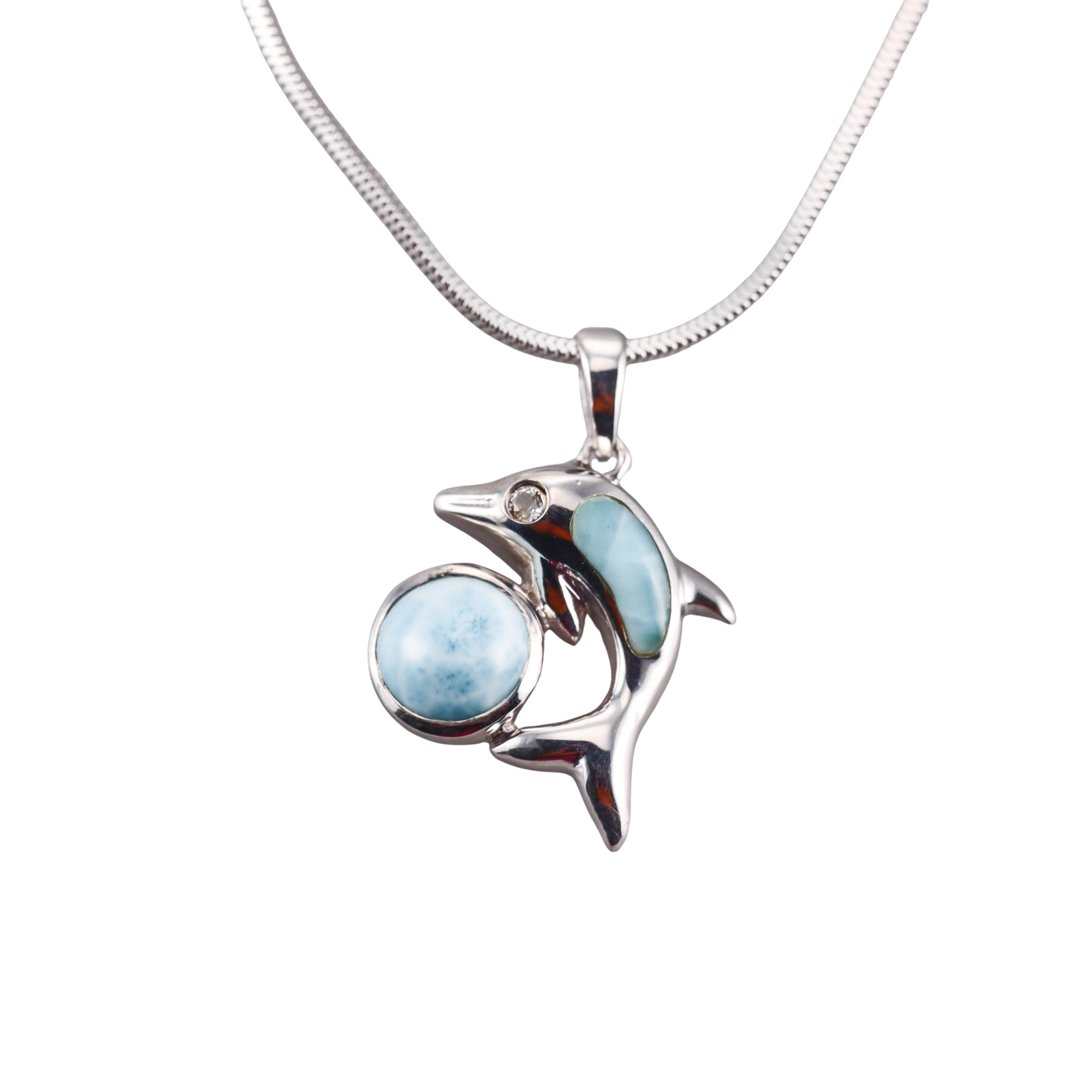 MarahLago Sterling Silver Larimar Sapphire Dolphin Pendant Necklace Retail $194
