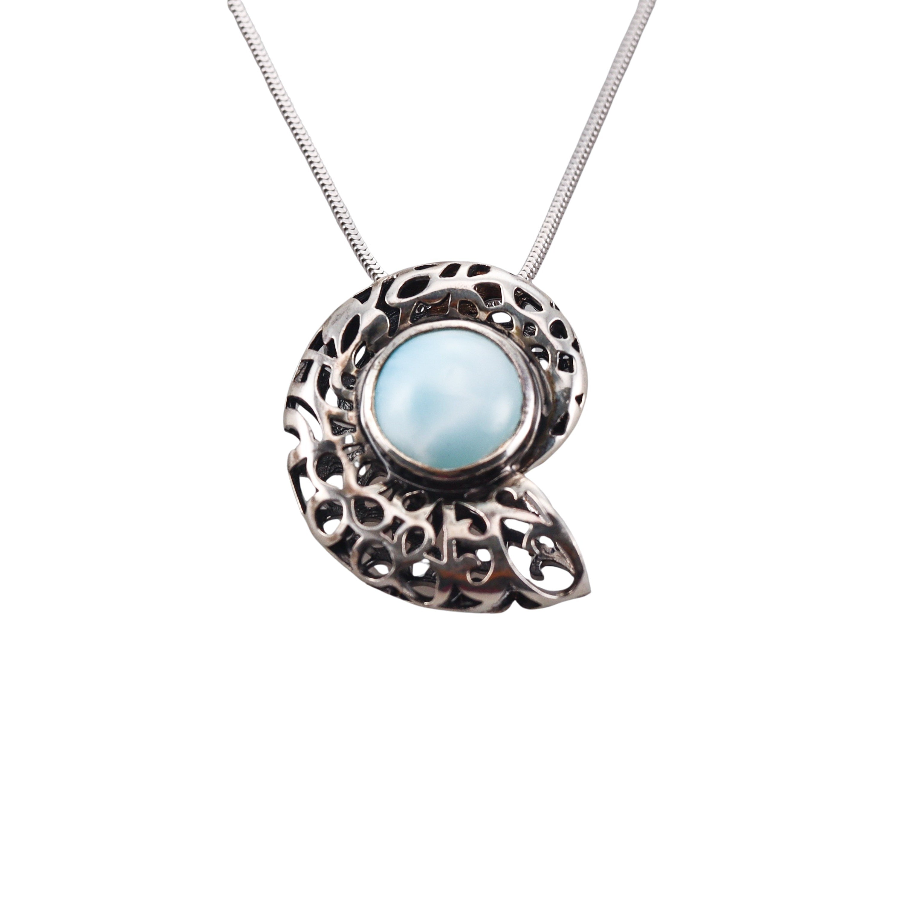 MarahLago Sterling Silver Larimar Shell Pendant Necklace