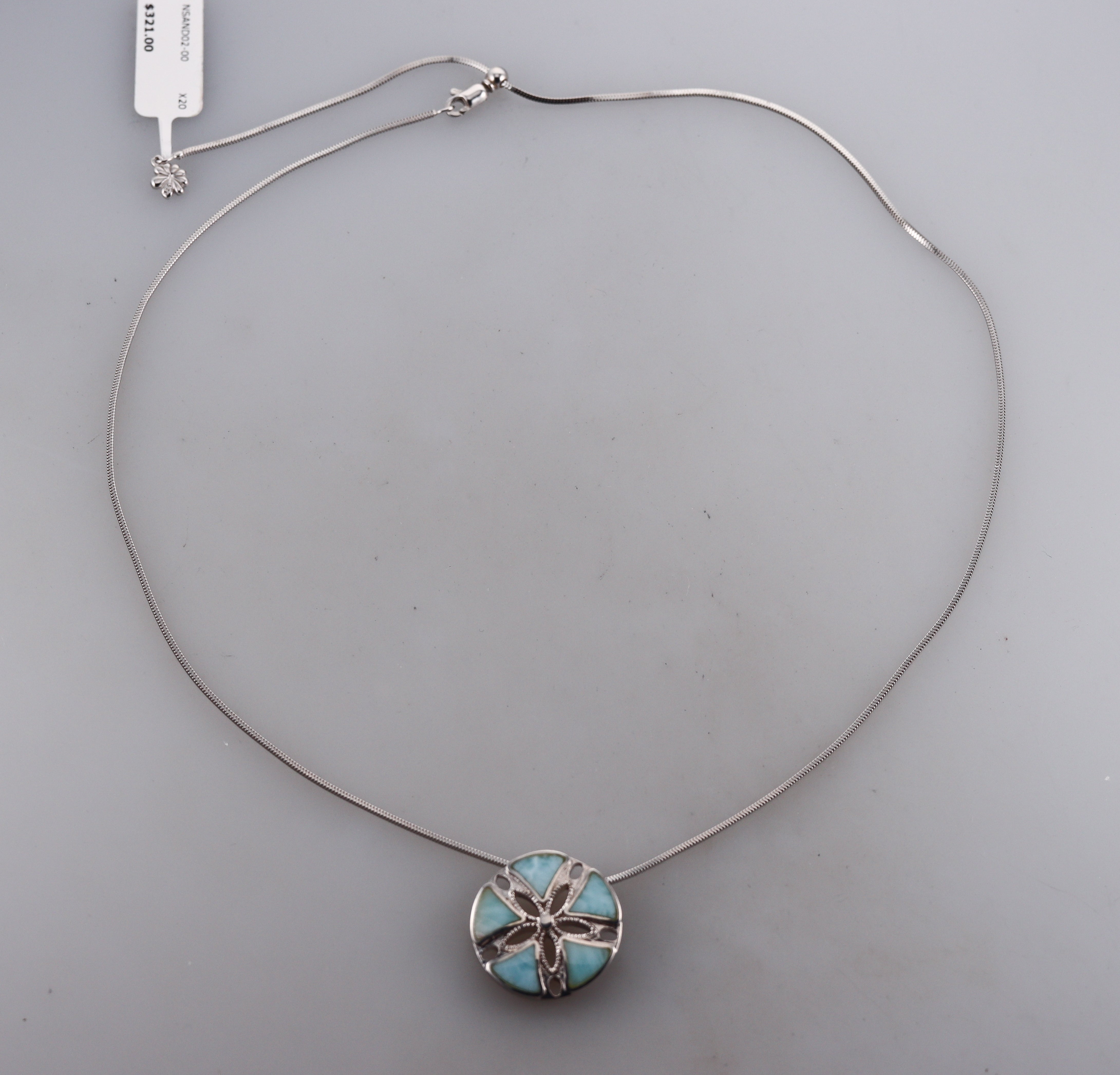 MarahLago Sterling Silver Larimar Snowflake Pendant Necklace Retail $321