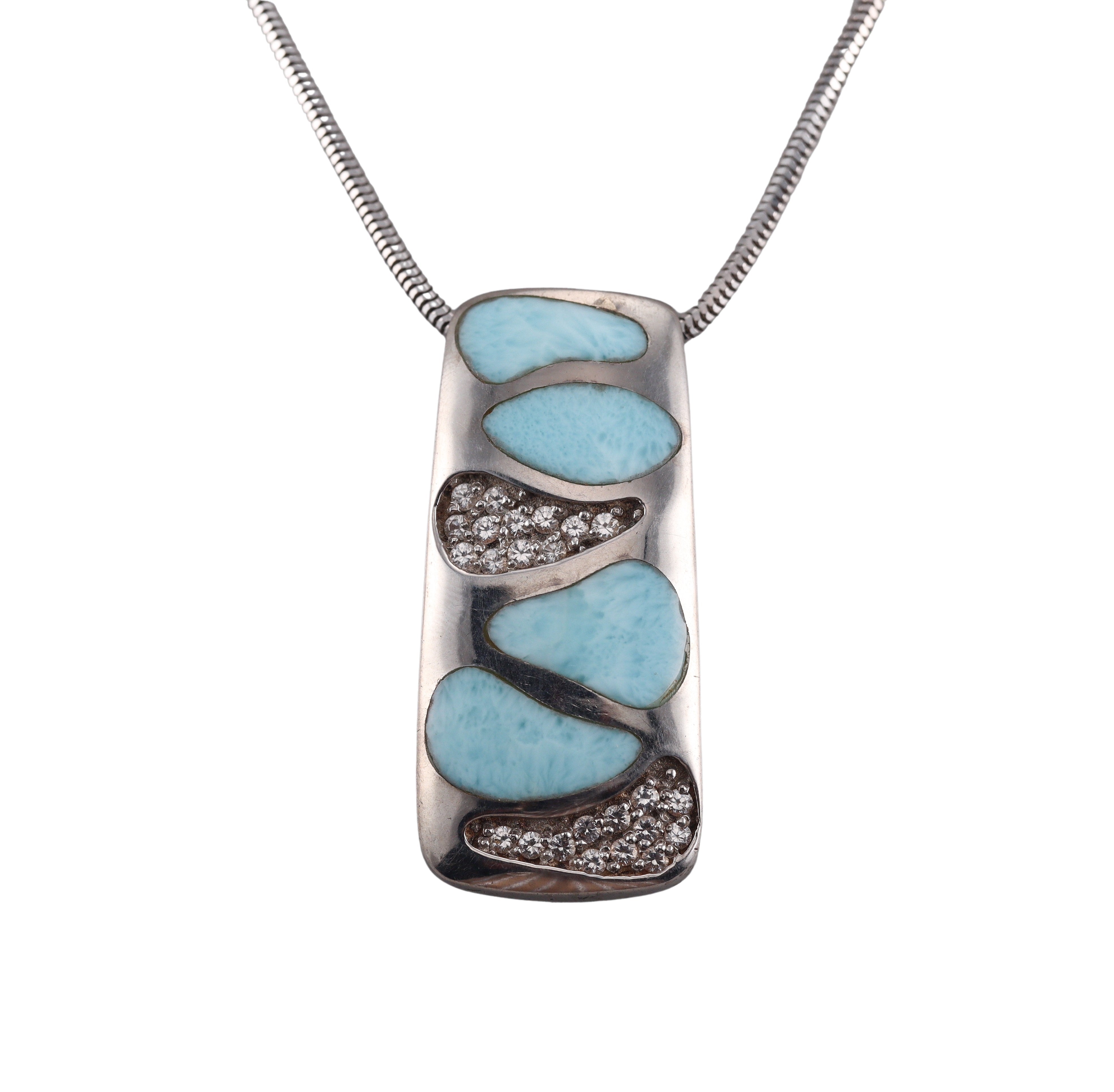MarahLago Sterling Silver Larimar Surf White Sapphire Pendant Necklace Retail