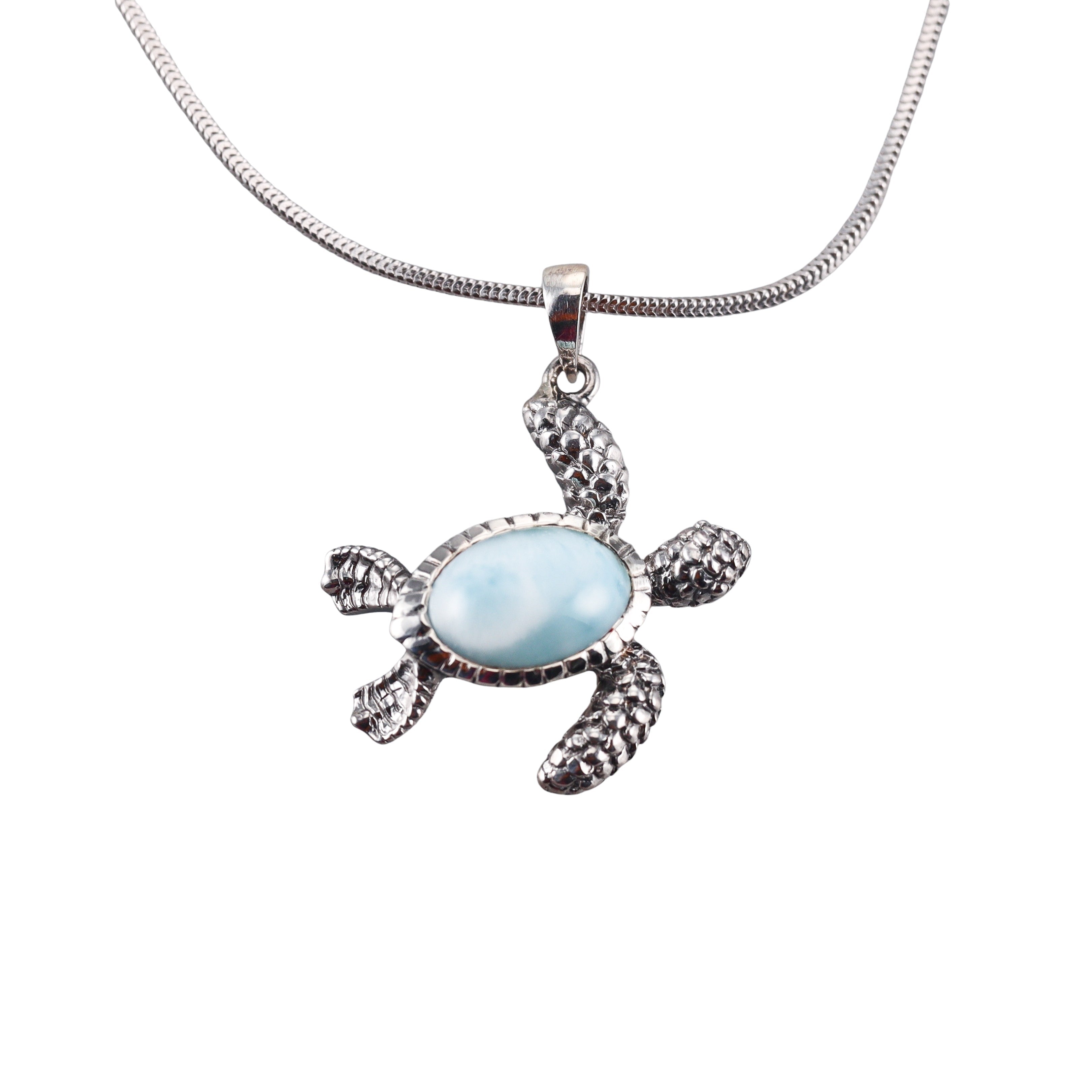 MarahLago Sterling Silver Larimar Turtle Pendant Necklace