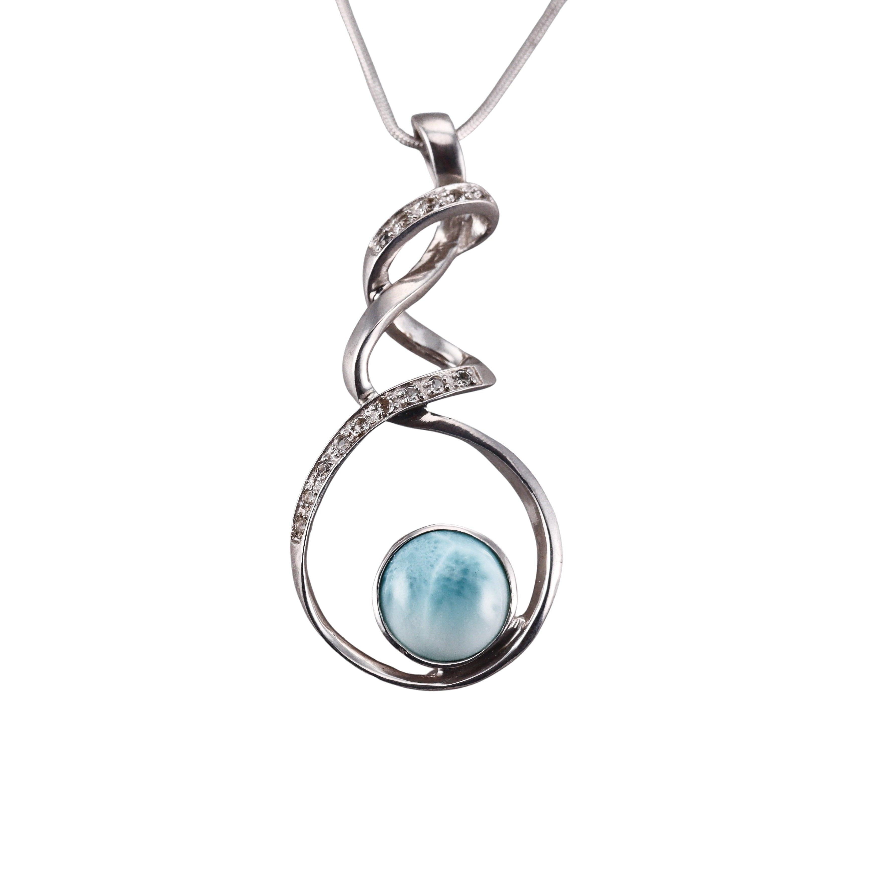 MarahLago Sterling Silver Larimar White Sapphire Dante Large Pendant Necklace