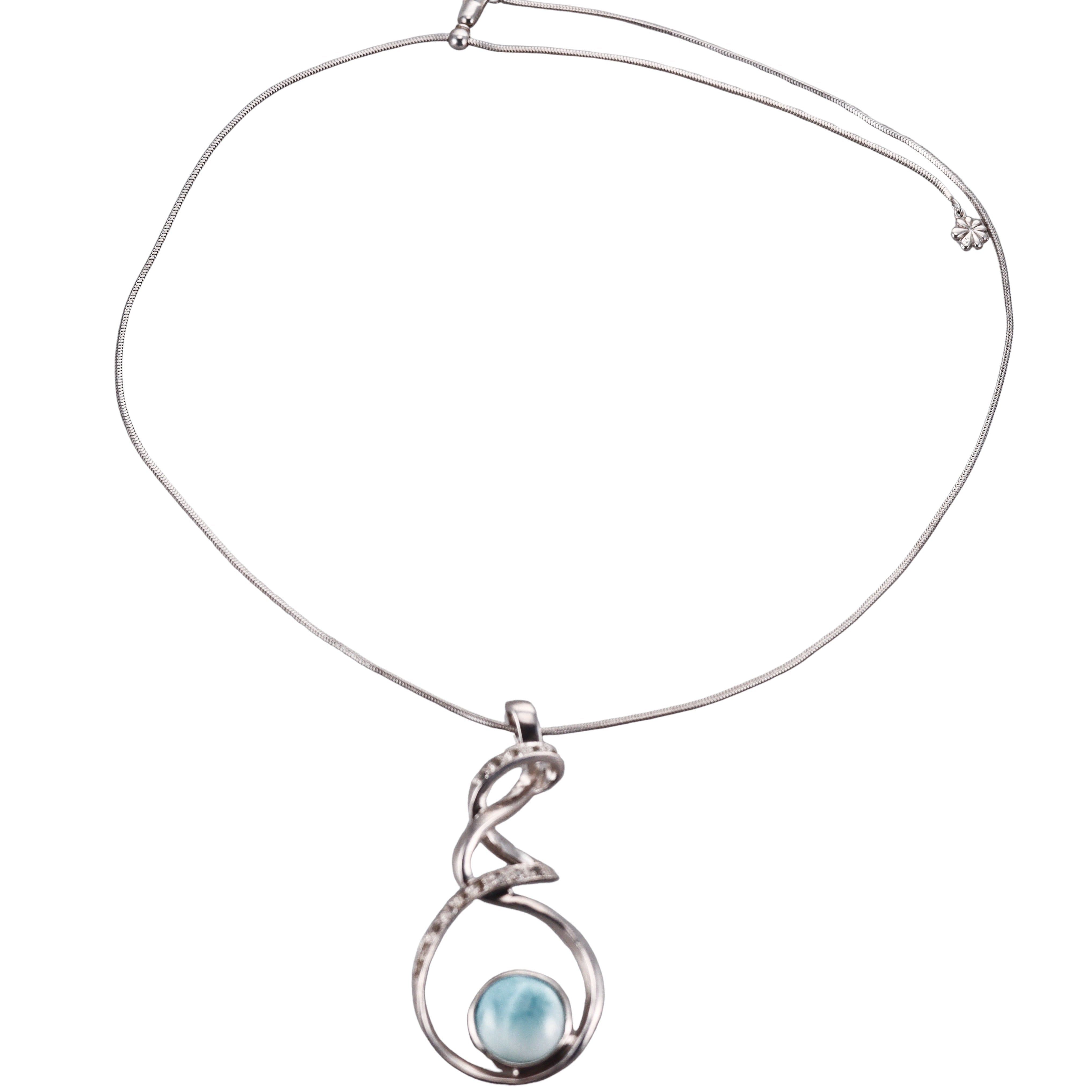 MarahLago Sterling Silver Larimar White Sapphire Dante Large Pendant Necklace