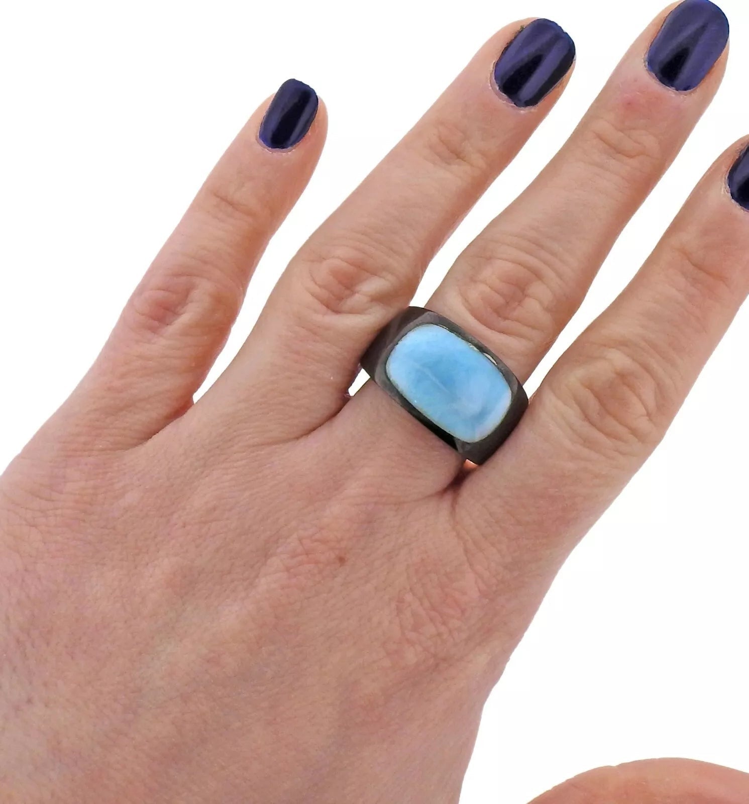 Marahlago Blackened Sterling Silver Larimar Encore Ring Retail $448