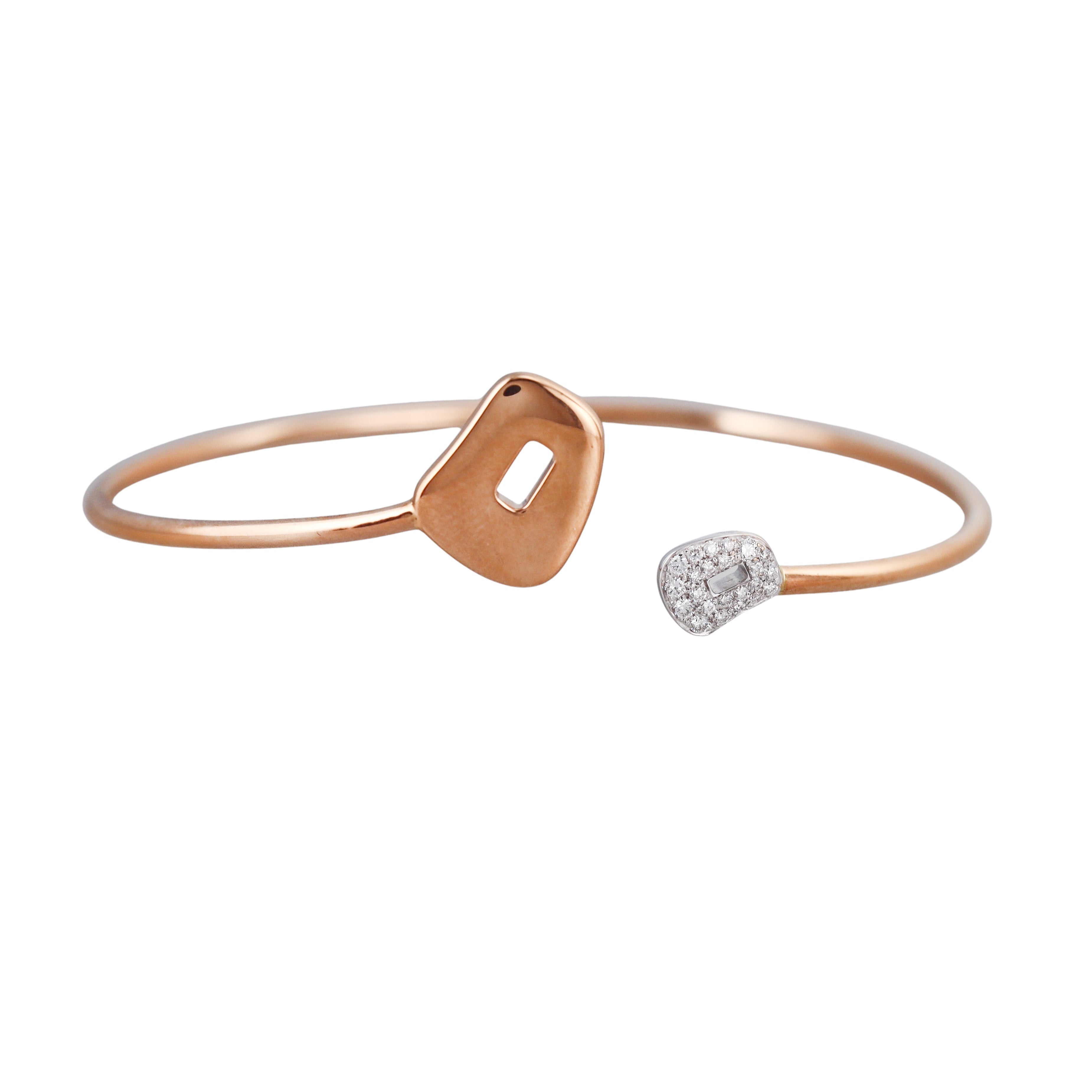 Mattioli Rigid Mini Puzzle Rose White Gold Diamond Cuff Bracelet