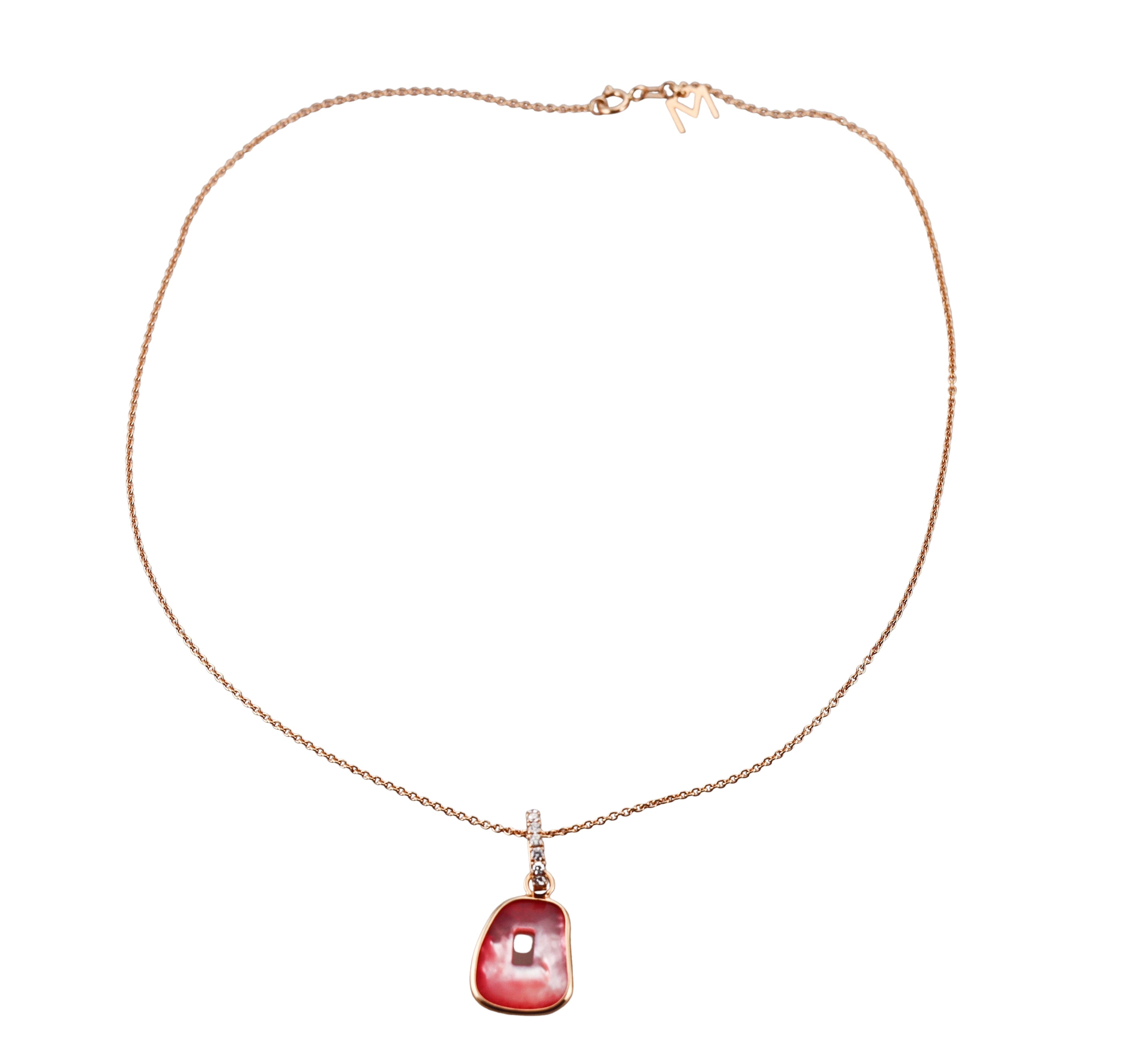 Mattioli Small Puzzle Rose Gold Diamond Mother of Pearl Pendant Necklace