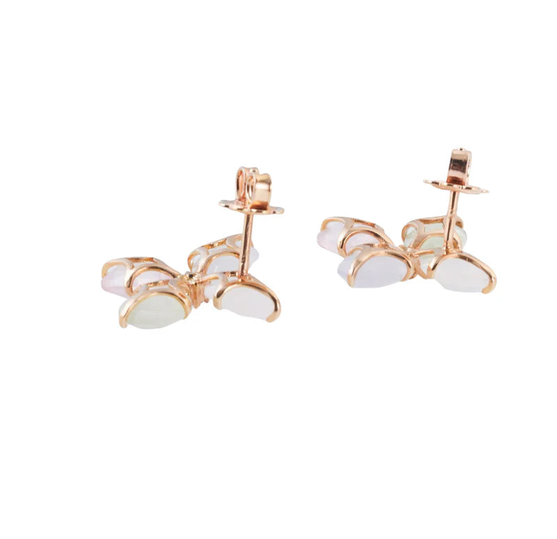 Mimi Milano Diamond Rose Quartz Prehnite Chalcedony Flower Gold Earrings