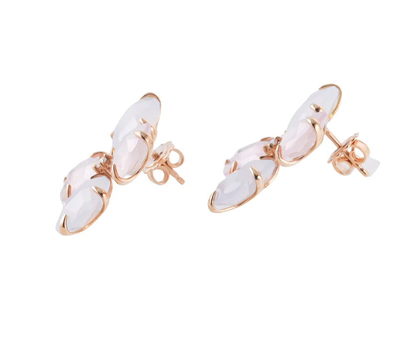 Mimi Milano Diamond Rose Quartz Chalcedony Flower Gold Earrings