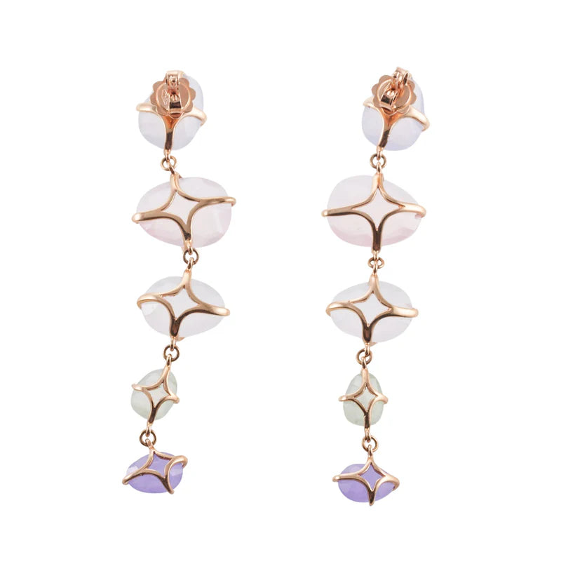 Mimi Milano  Mila Primavera Chalcedony Prehnite Rose Quartz Gold Drop Earrings