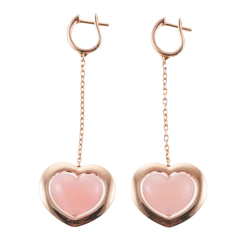 Mimi Milano Rose Quartzite Gold Heart Drop Earrings