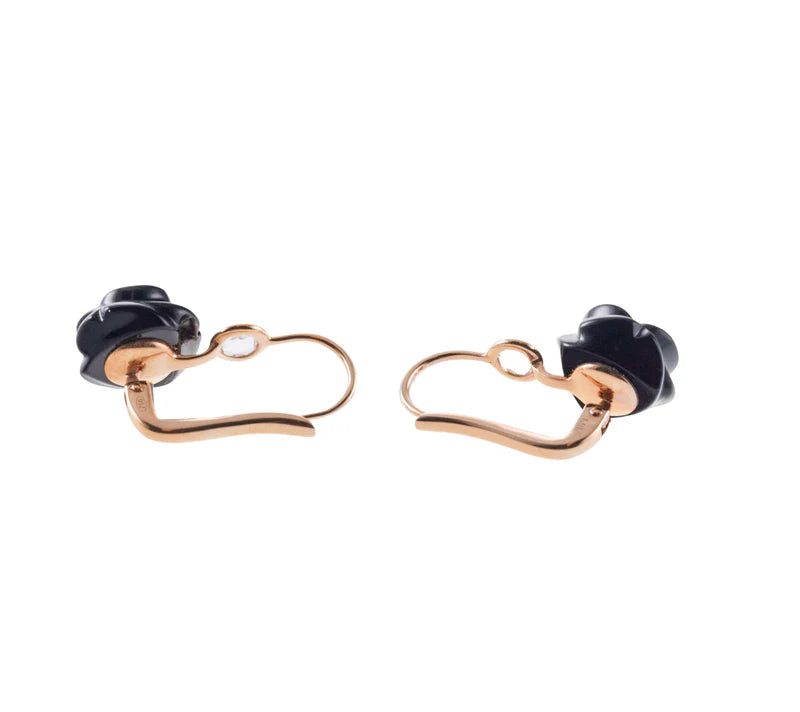 Mimi Milano Grace Black Agate Rose Cut Diamond Gold Earrings