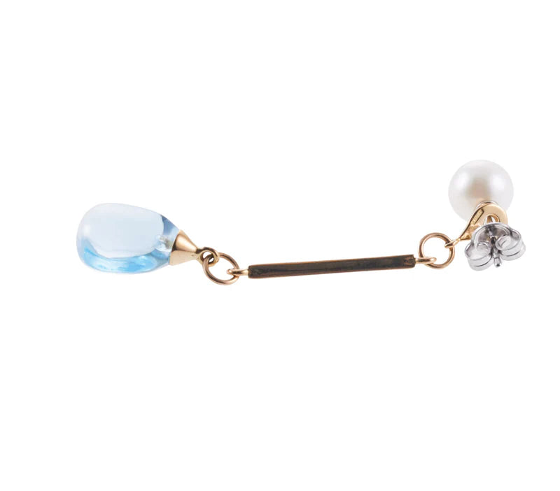 Mimi Milano Pearl Blue Topaz Gold Drop Earrings