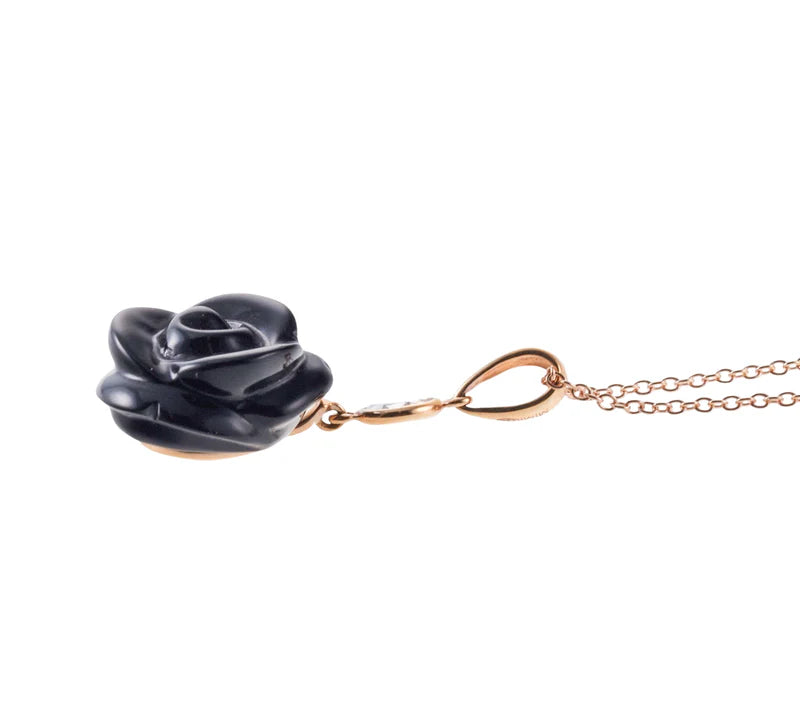 Mimi Milano Grace Black Agate Rose Cut Diamond Gold Pendant Necklace