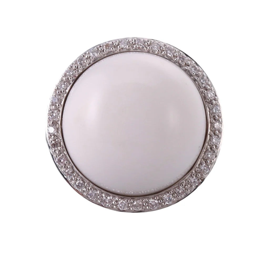 Mimi Milano Gold Diamond White Agate Ring