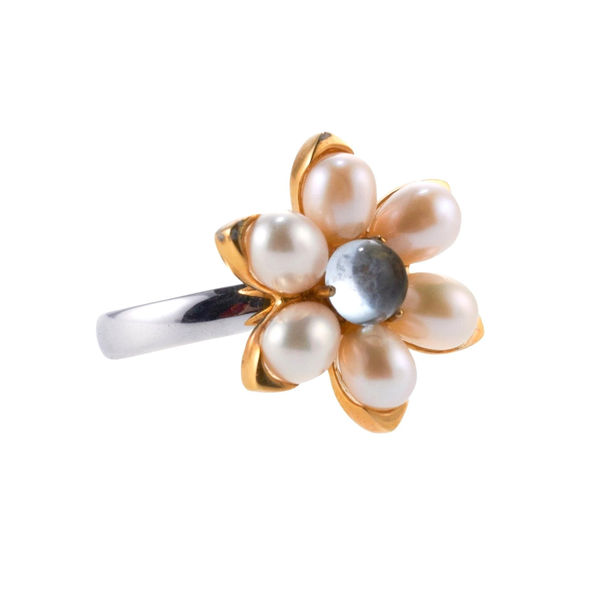 Mimi Milano Gold Pearl Quartz Flower Ring