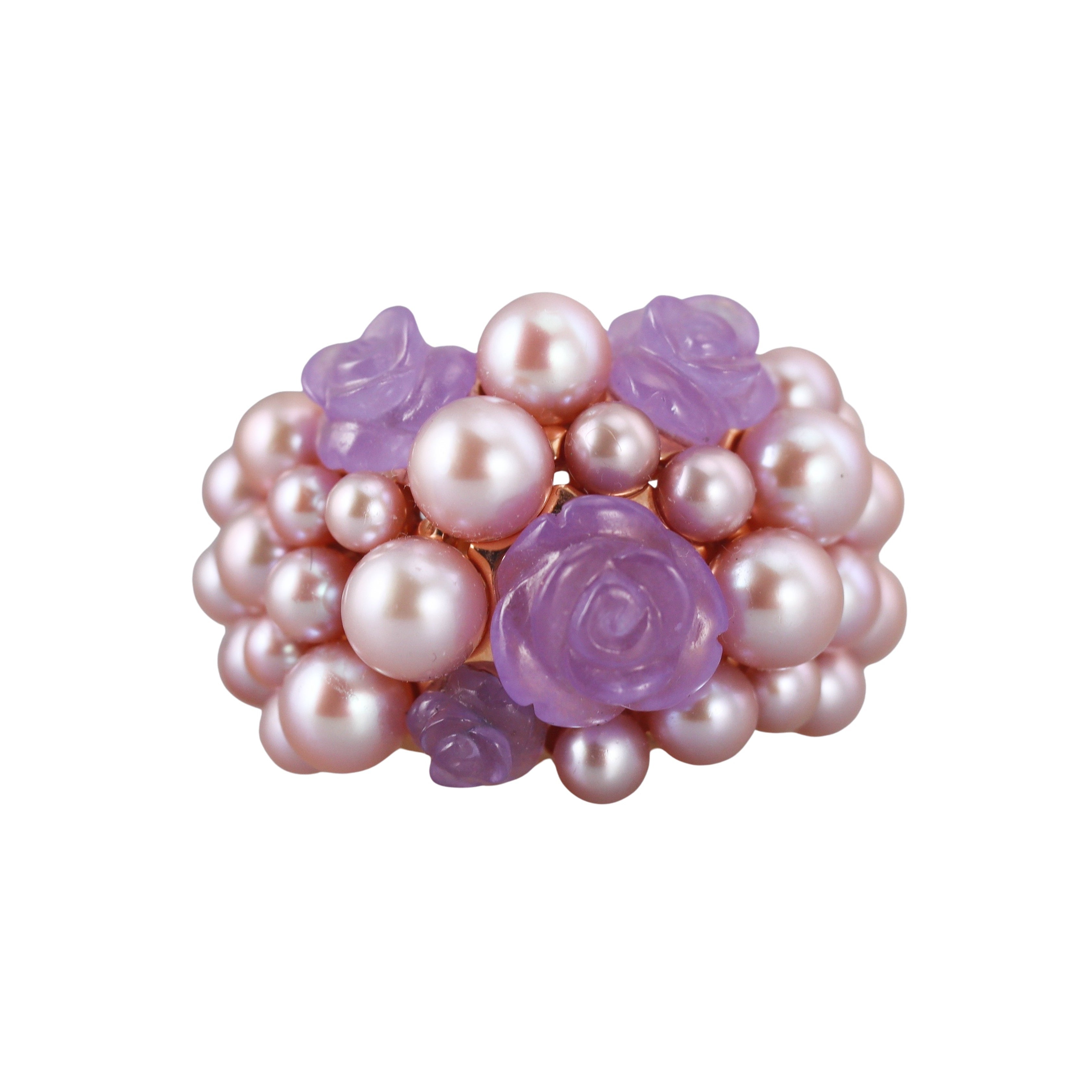 Mimi Milano Grace Rose Gold Lavender Jade Pearl Cocktail Flower Ring