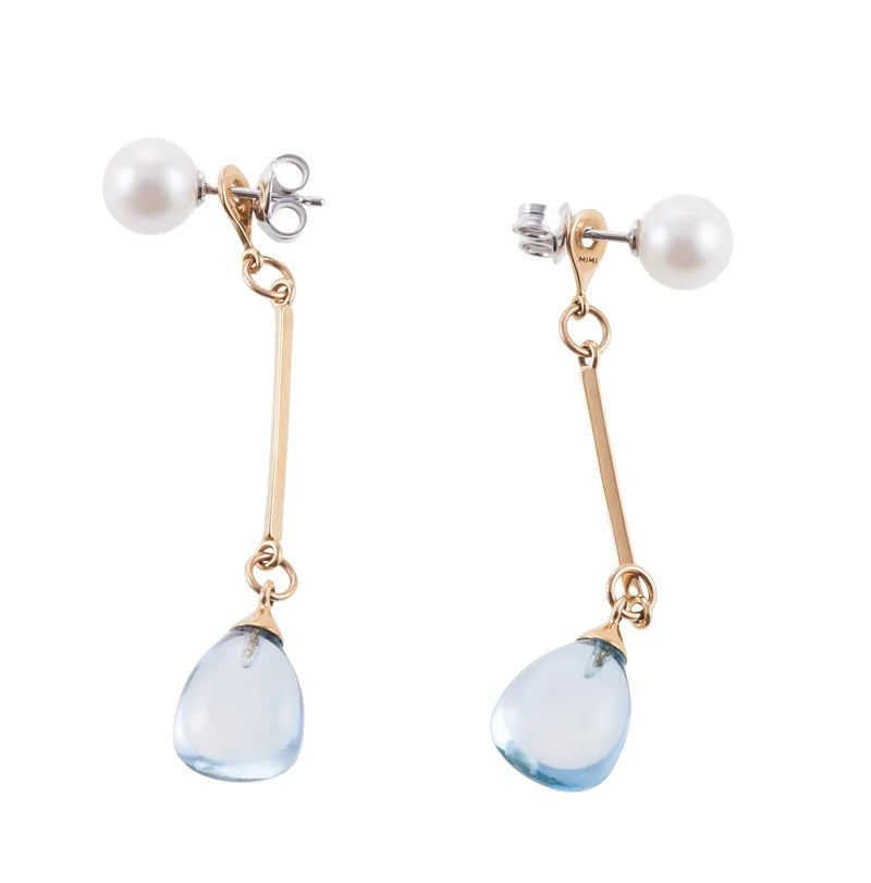 Mimi Milano Pearl Blue Topaz Gold Drop Earrings