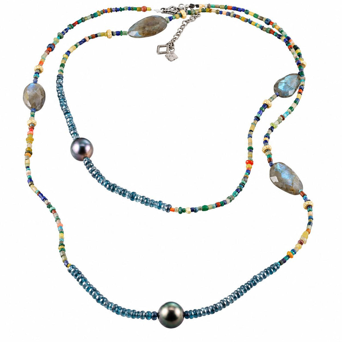 Armenta Old World 18k Gold Silver Imperial Kyanite Pearl Labradorite Necklace