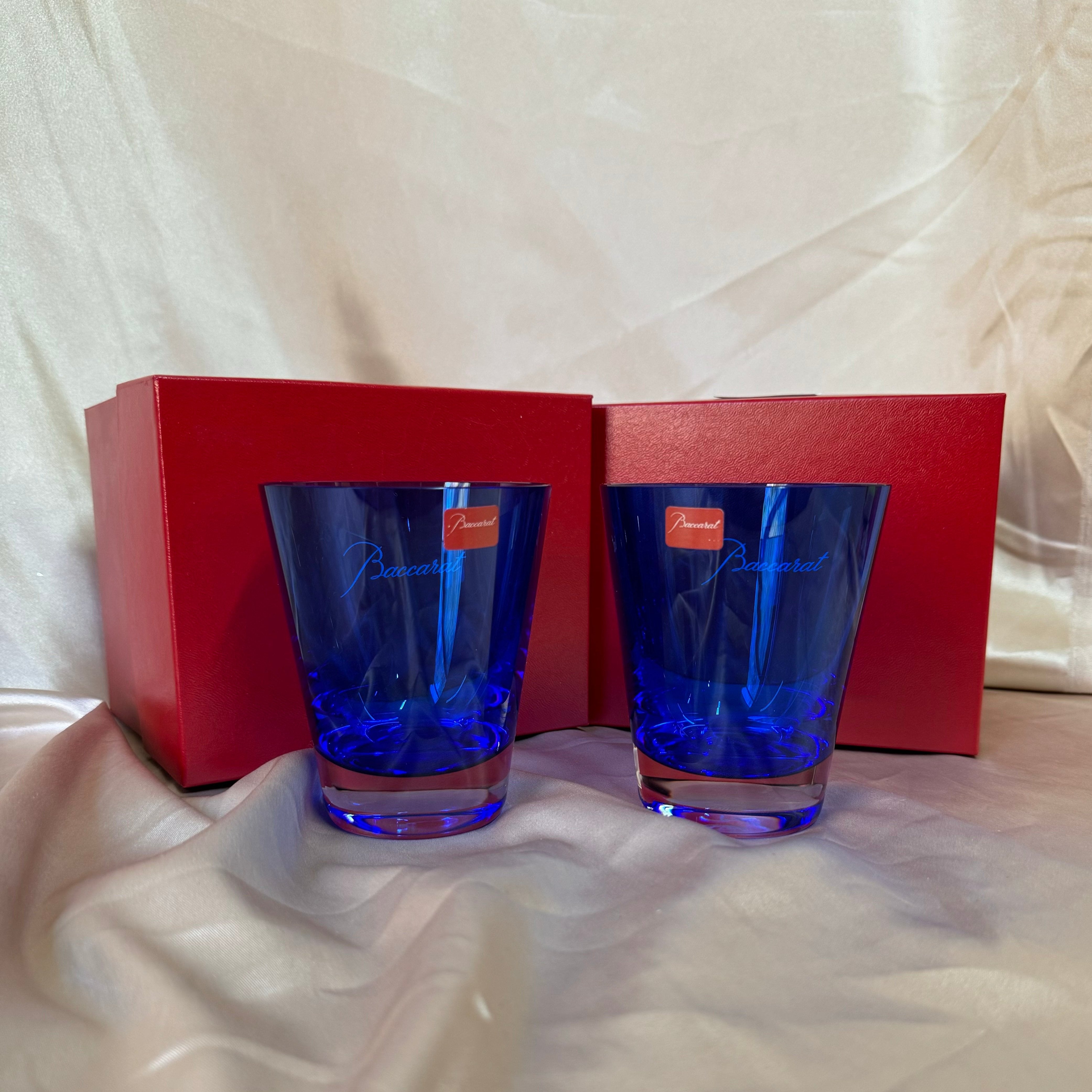 New Old Stock Baccarat Crystal Mosaique Blue Tumbler Set of 2 2103910