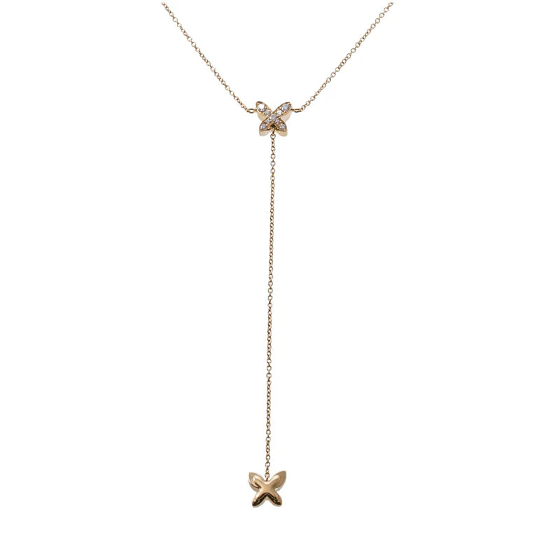 Mimi Milano Freevola Diamond Gold Butterfly Lariat Pendant Necklace
