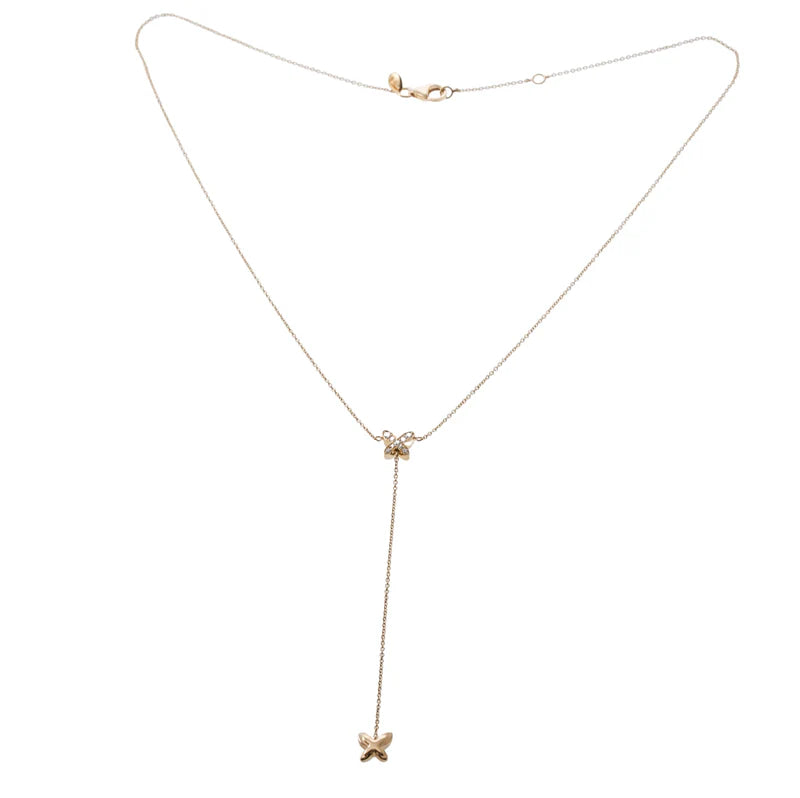Mimi Milano Freevola Diamond Gold Butterfly Lariat Pendant Necklace