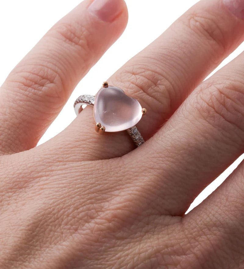 Mimi Milano Juliet Rose Quartz Diamond Gold Heart Ring