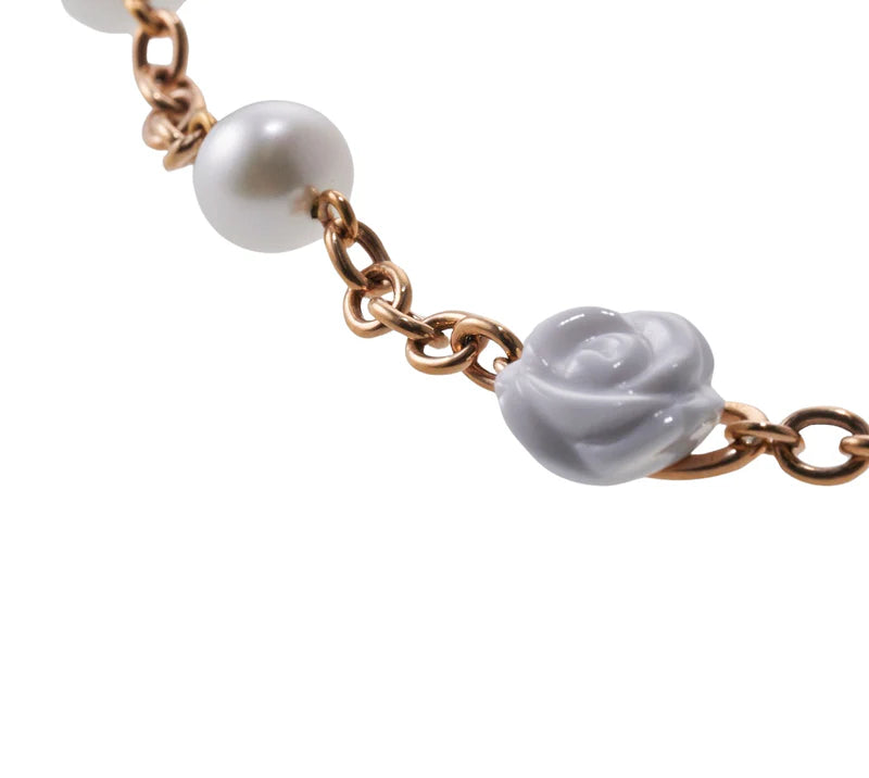 Mimi Milano Grace White Agate Pearl Flower Gold Necklace