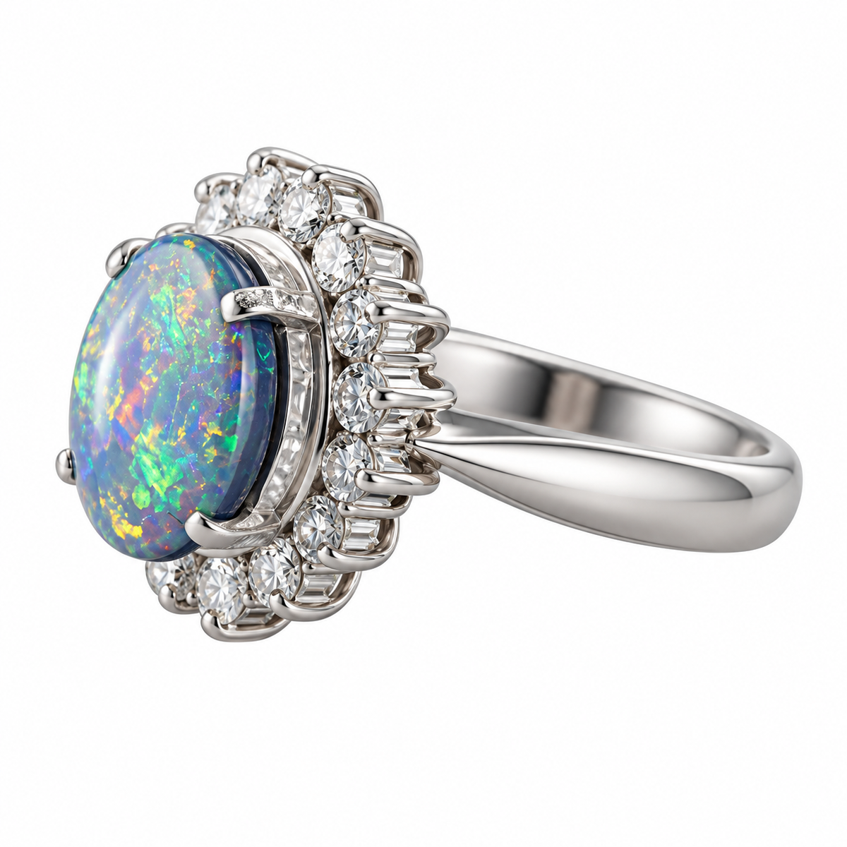 1.74ct Opal Diamond Platinum Cluster Ring
