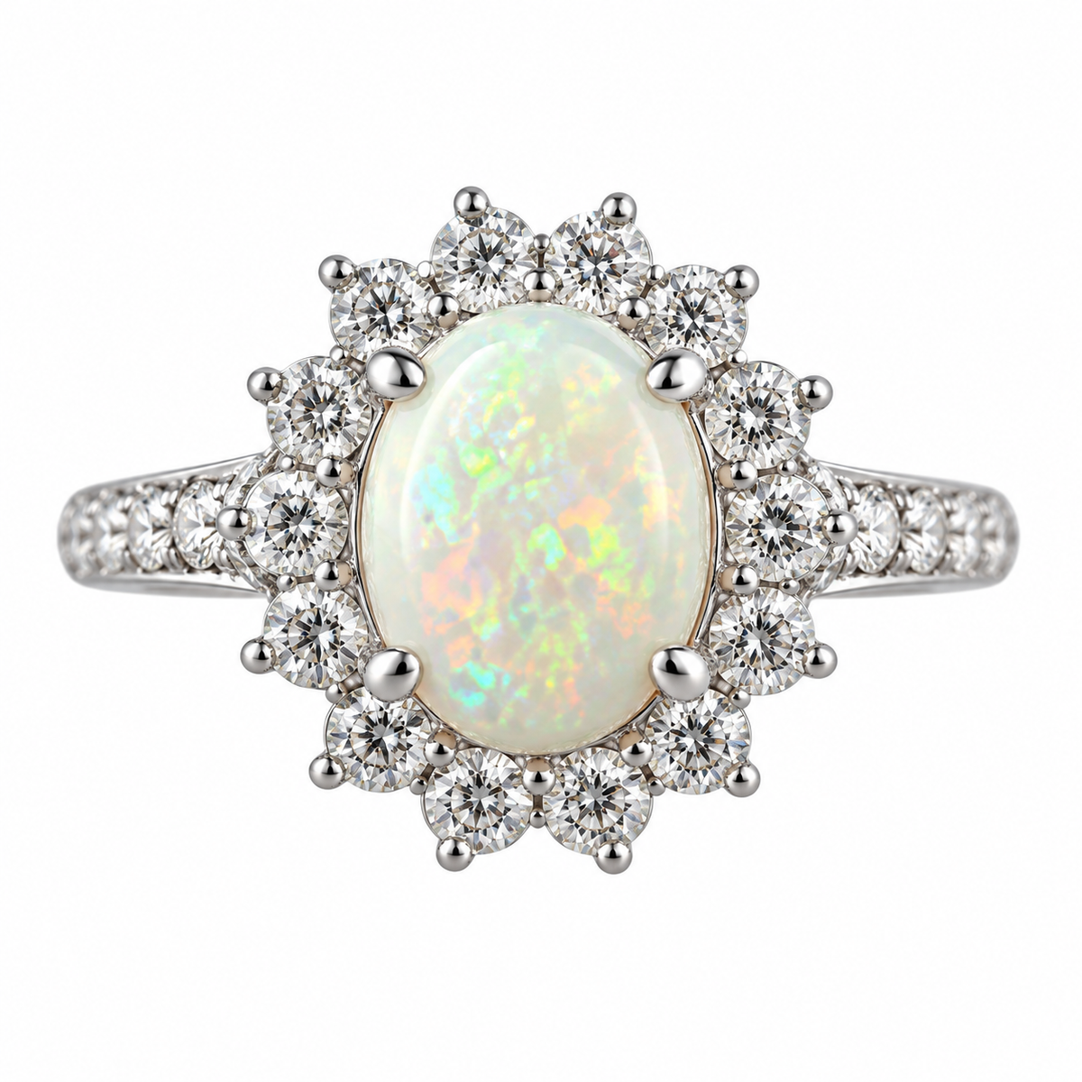 14k Gold Diamond Opal Cluster Ring