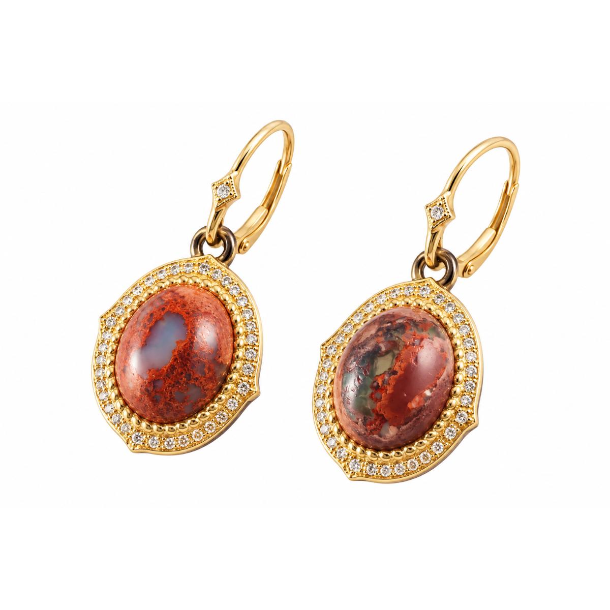 Armenta Old World Gold Silver Diamond Mexican Fire Opal Earrings