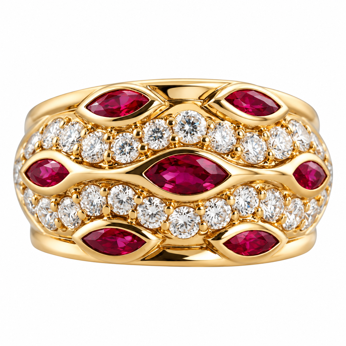 Vintage 18k Gold Ruby Diamond Ring Band