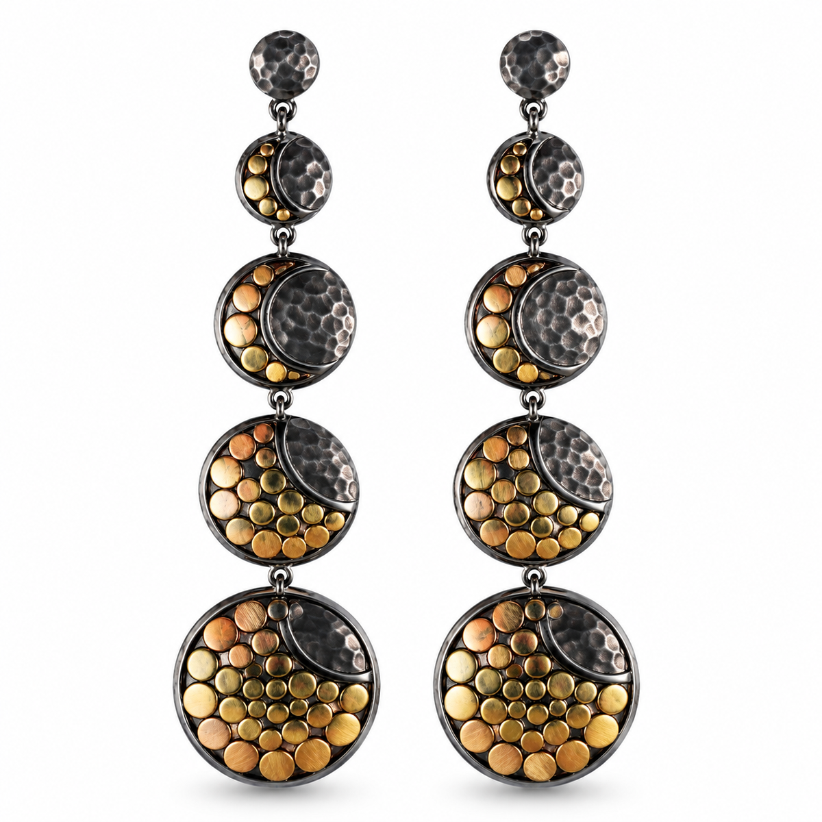 John Hardy Dot Moon Sterling Silver Gold Earrings Retail $1295