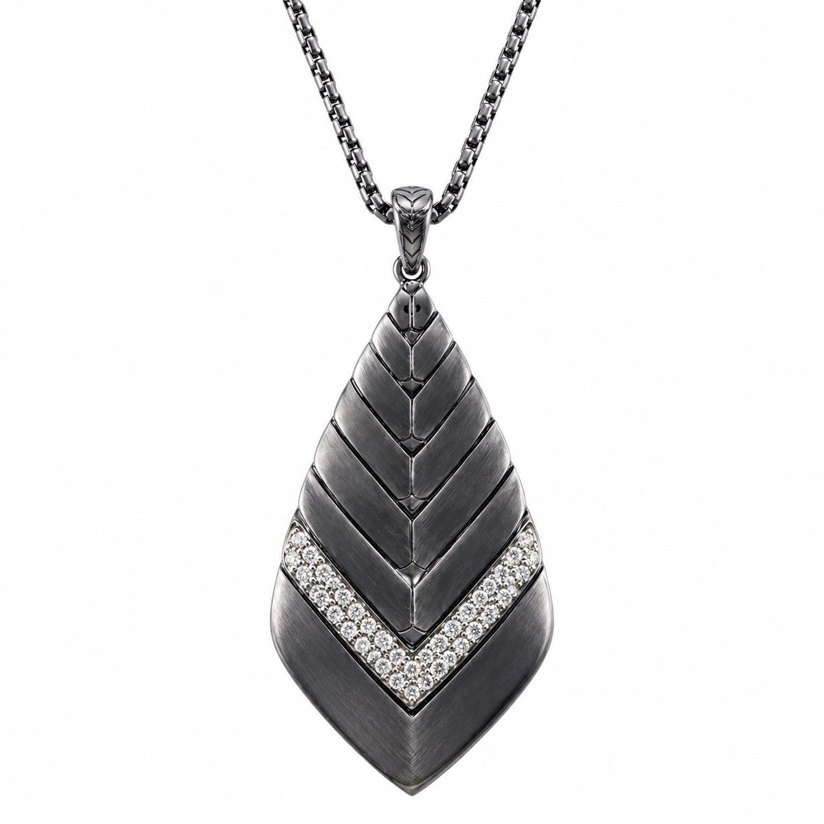 John Hardy Modern Chain Rhodium Sterling Silver Diamond Pendant Necklace OG-2616