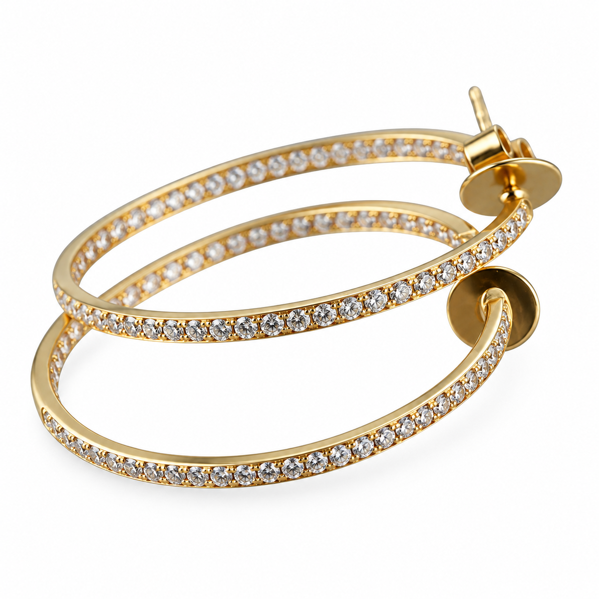 Memoire by Hearts on Fire 18k Gold Diamond Round Pave Hoops Earrings