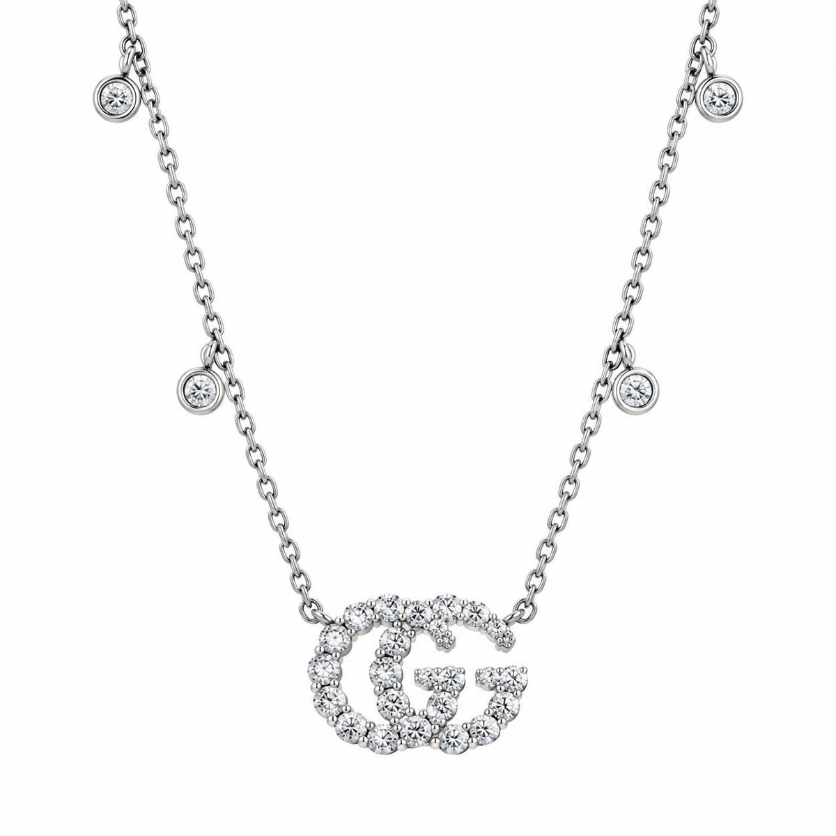 Gucci GG Running 18K White Gold Diamond Pendant Necklace