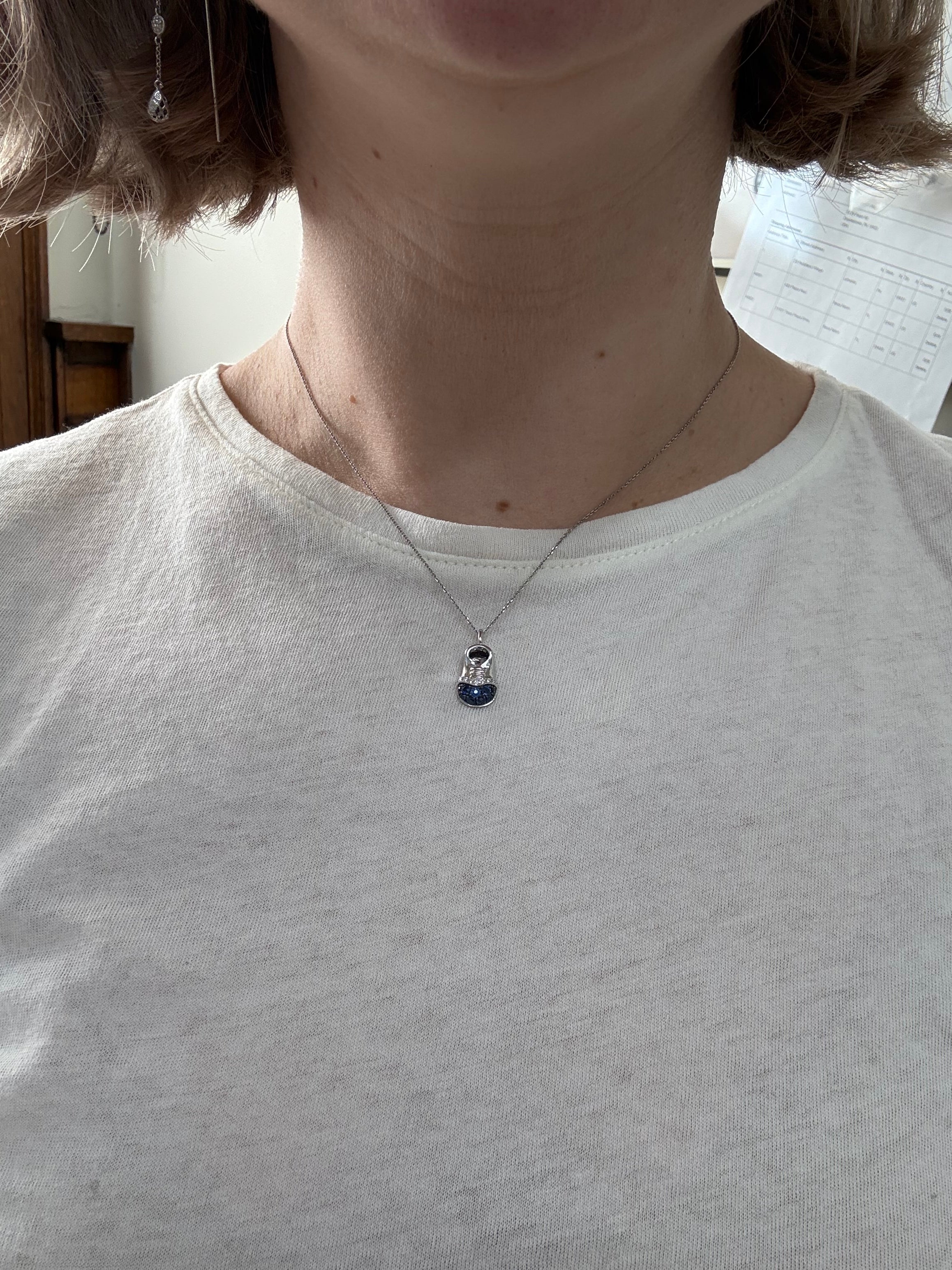 14k Gold Diamond Sapphire Baby Shoe Pendant Necklace