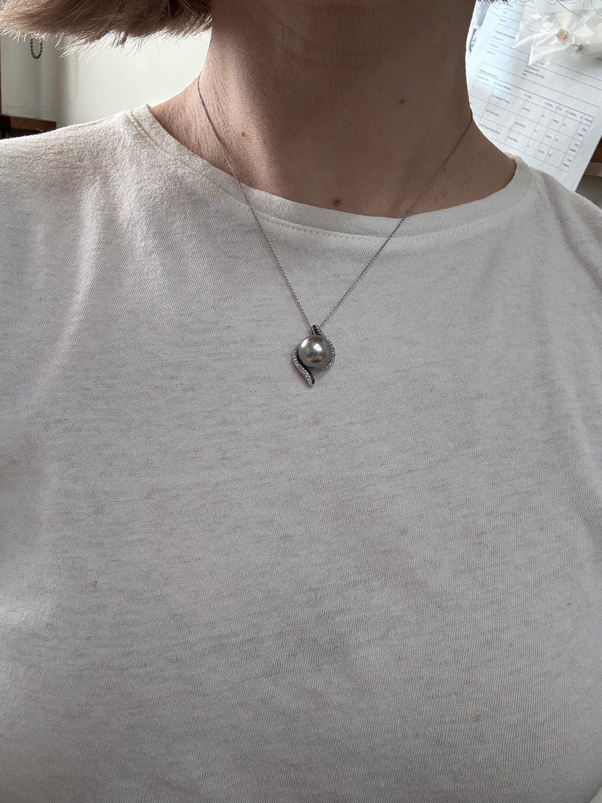Effy 14k Gold 12mm Tahitian South Sea Pearl Diamond Pendant Necklace