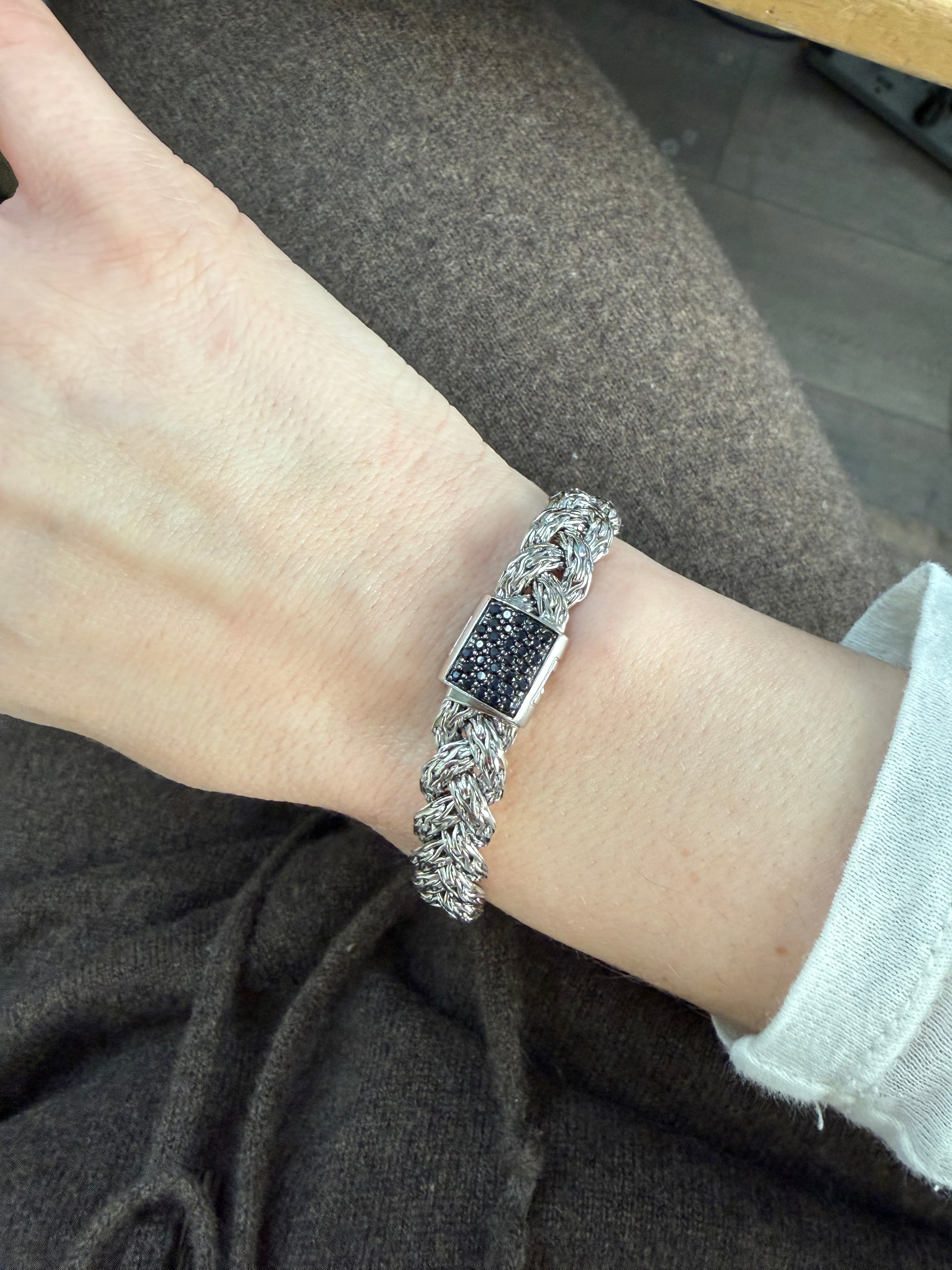 John Hardy Classic Chain Braided Silver Black Diamond Bracelet