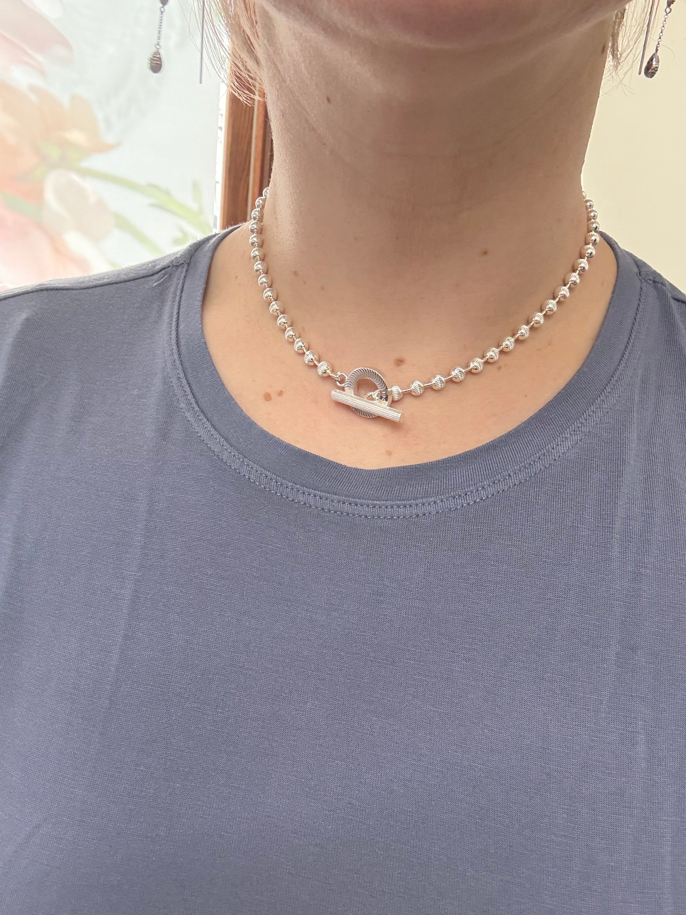 Gucci Boule Sterling Silver Beaded Toggle Necklace