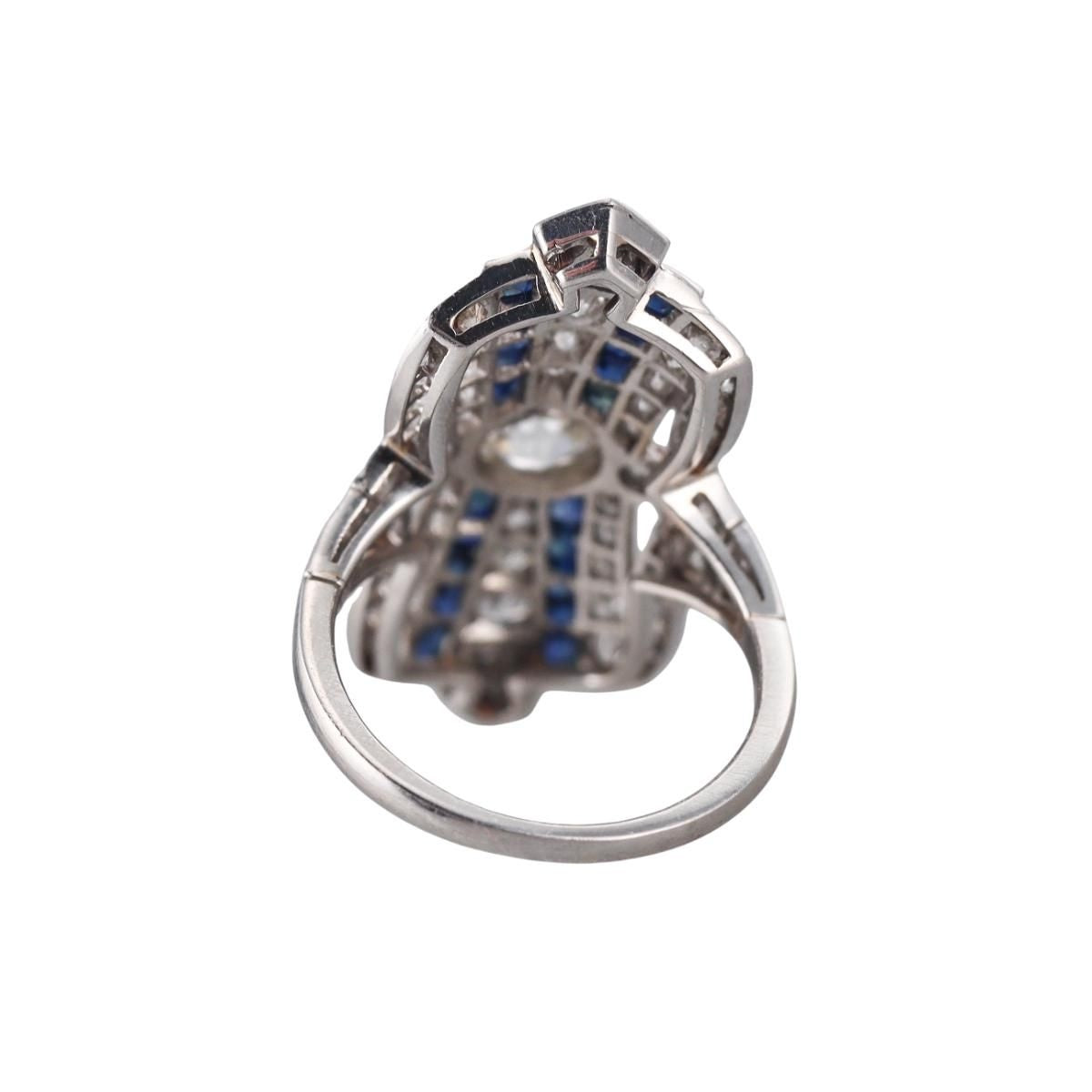 Platinum 2.41ctw Old European Diamond Sapphire Ring