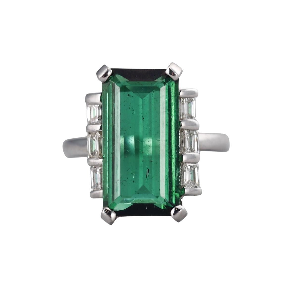 Platinum 7.50ct Green Tourmaline Diamond Ring