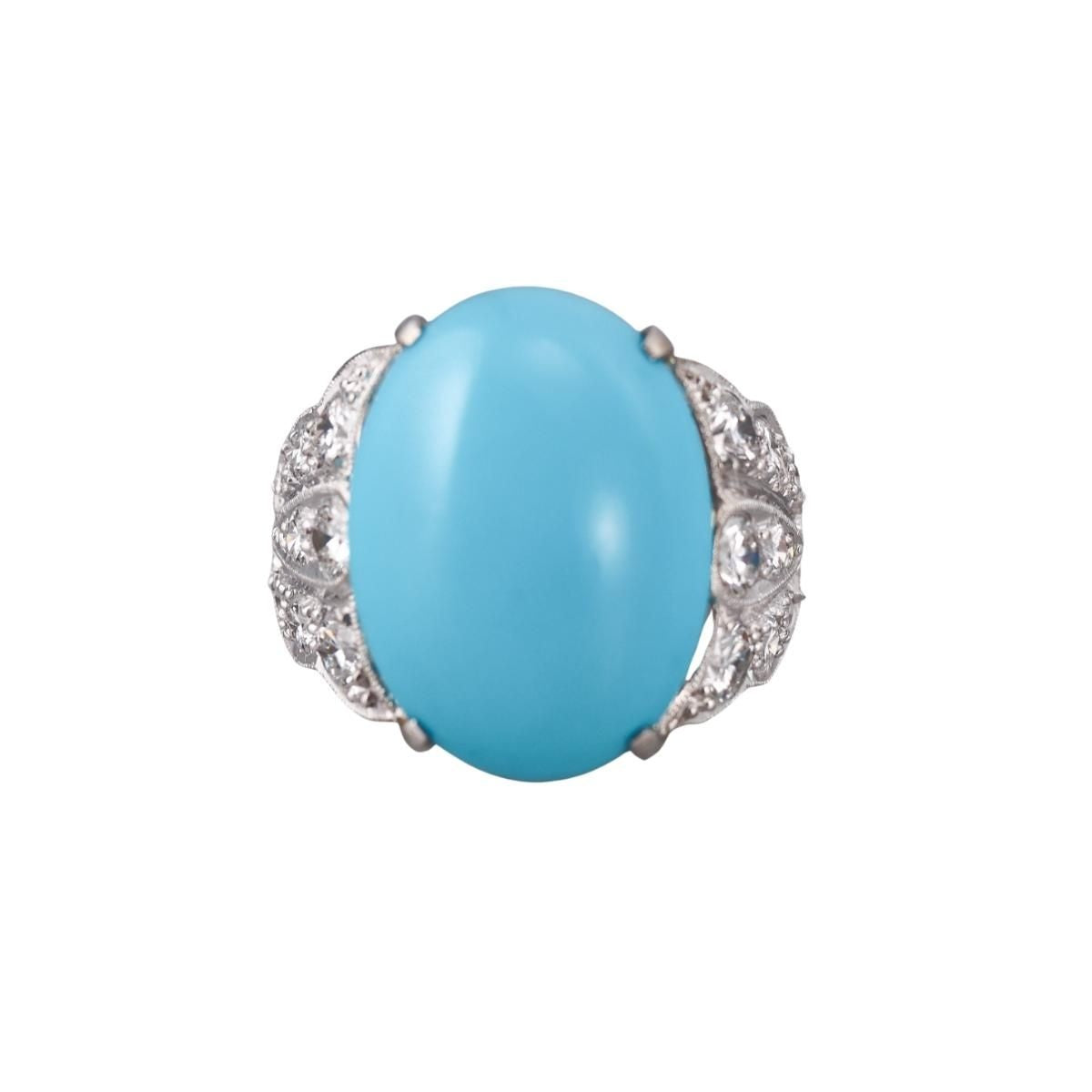 Platinum Diamond Turquoise Cocktail Ring