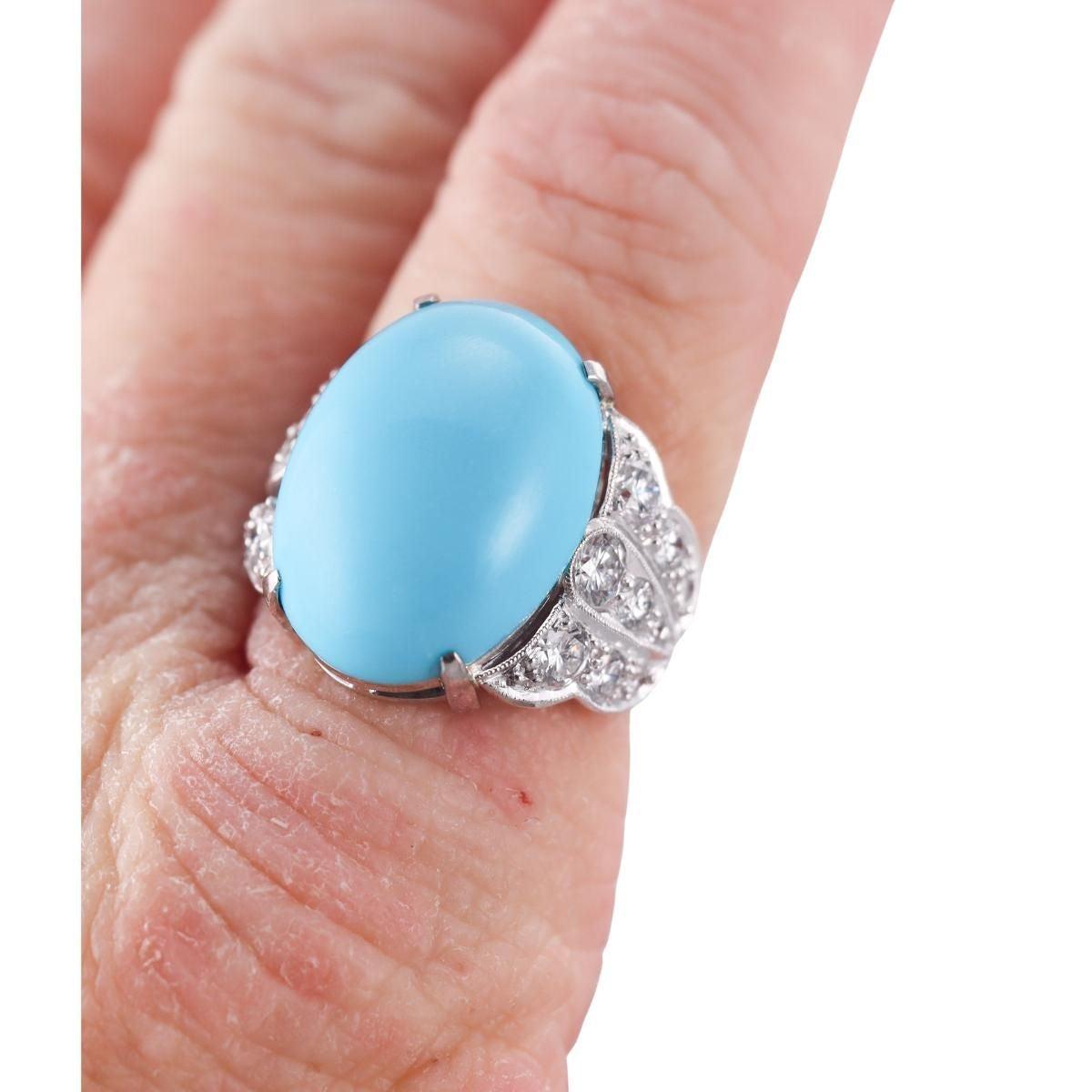 Platinum Diamond Turquoise Cocktail Ring