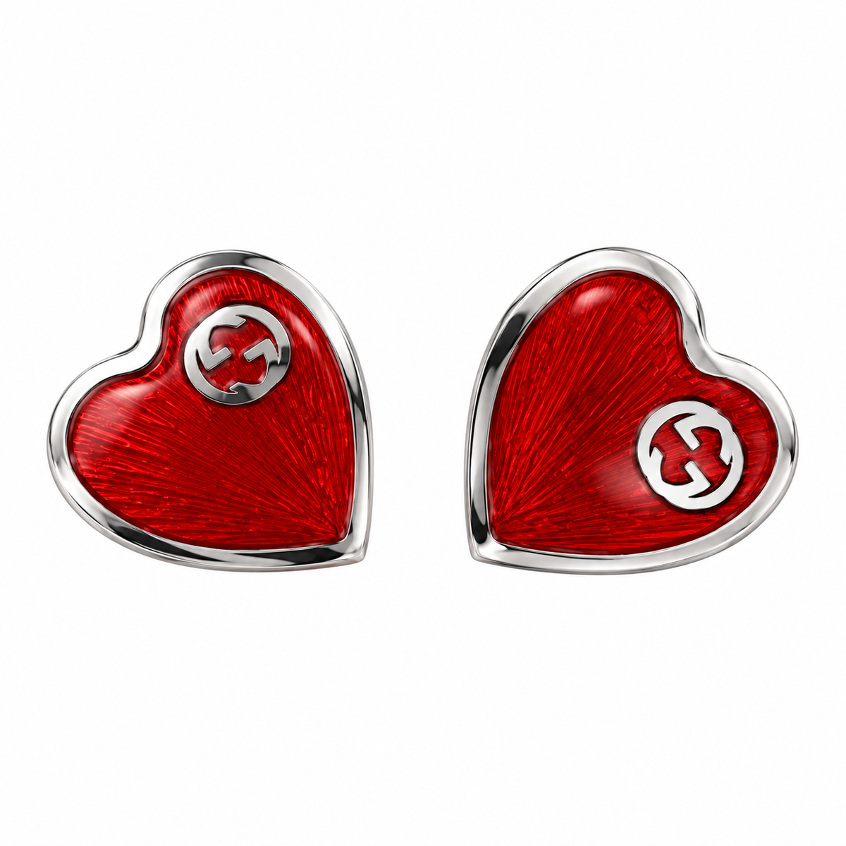 Gucci Interlocking G Red Enamel Heart Earrings