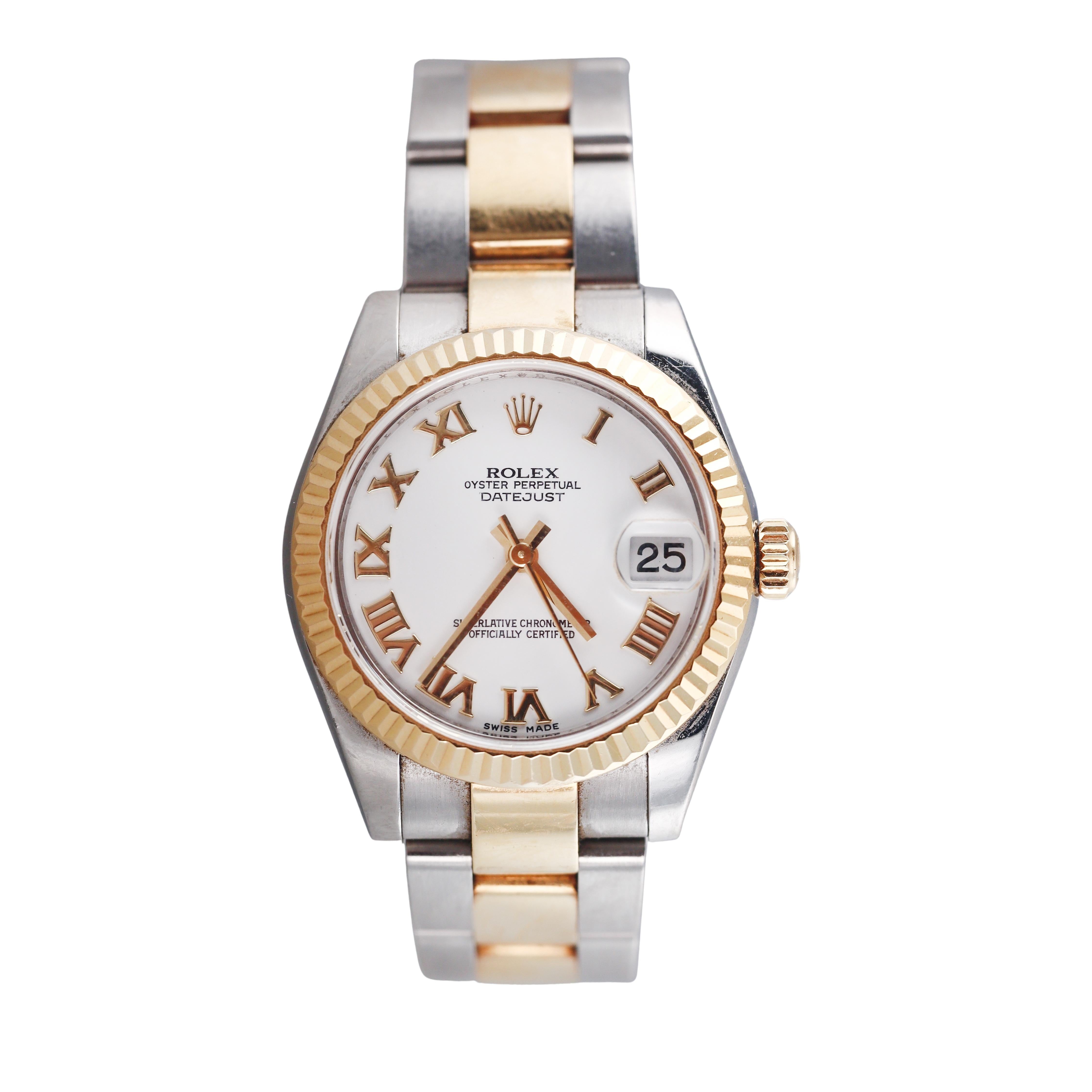 Rolex Datejust 31mm 18k Gold Steel Roman Dial Automatic Watch 178273