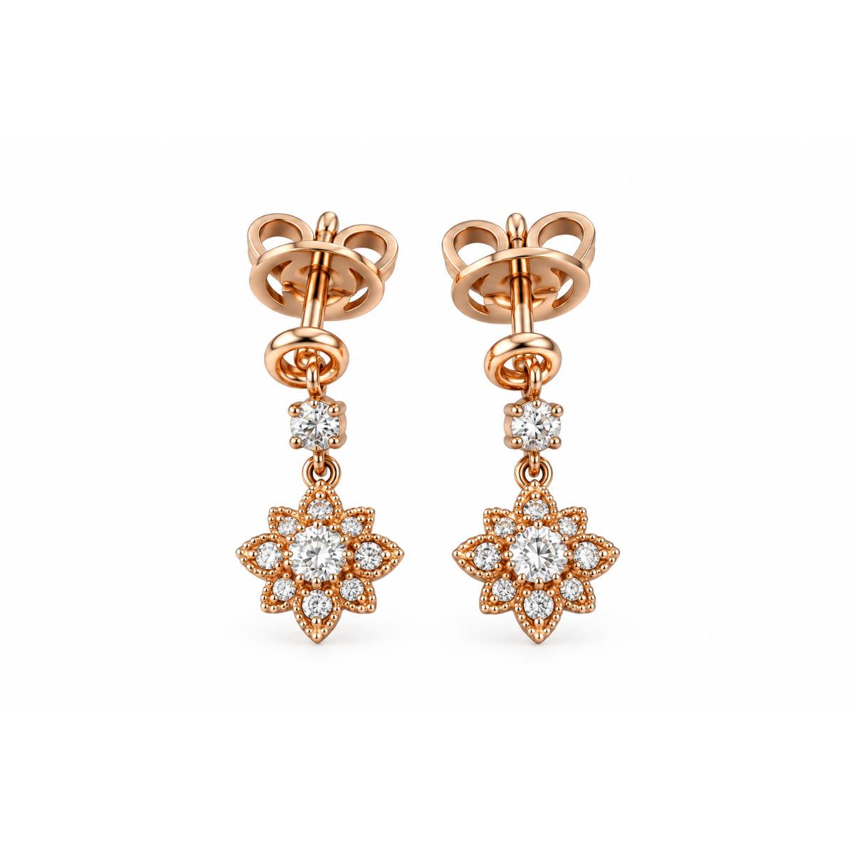 Gucci Flora GG 18k Gold Diamond Drop Earrings