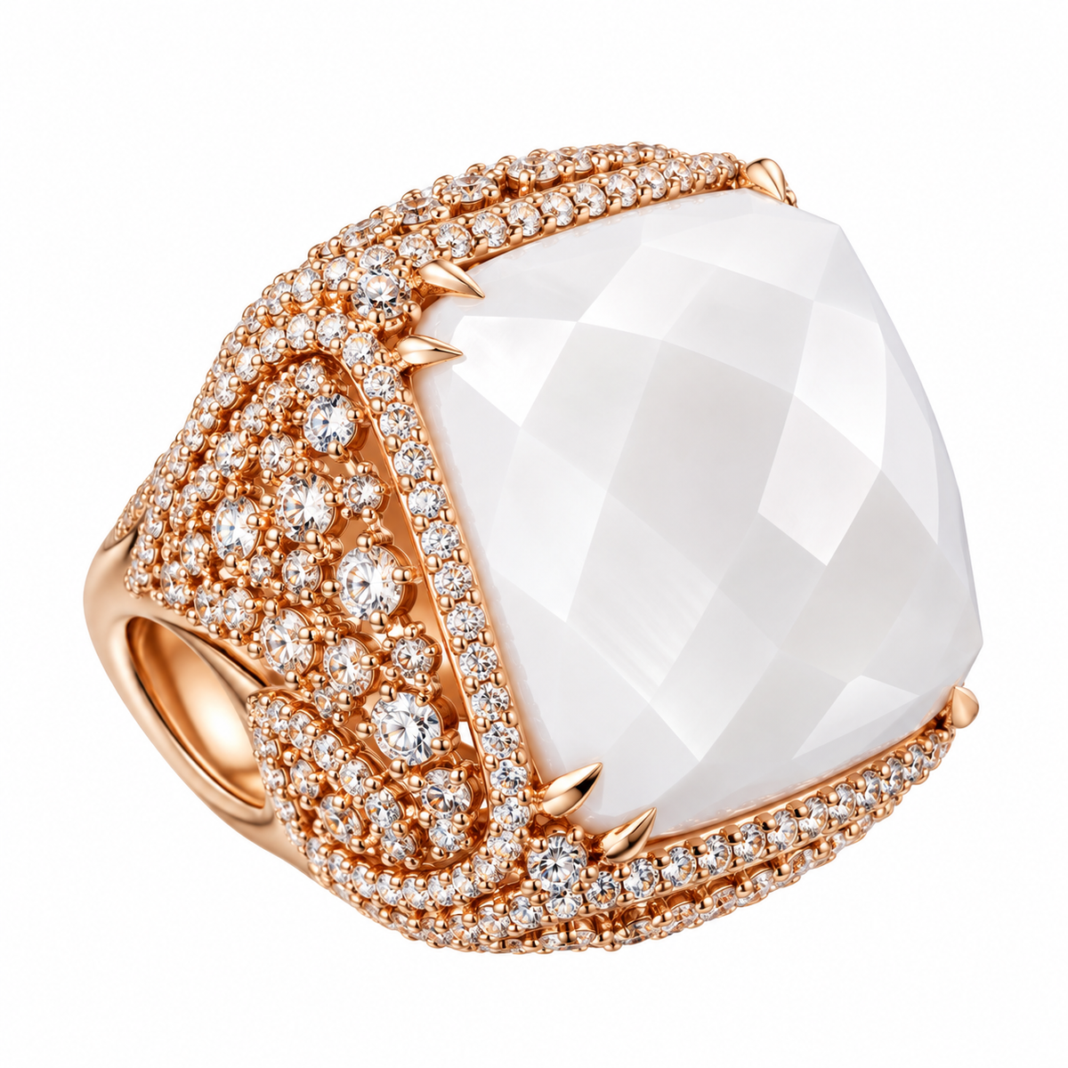 Giovanni Ferraris 18k Rose Gold Diamond White Agate Ring