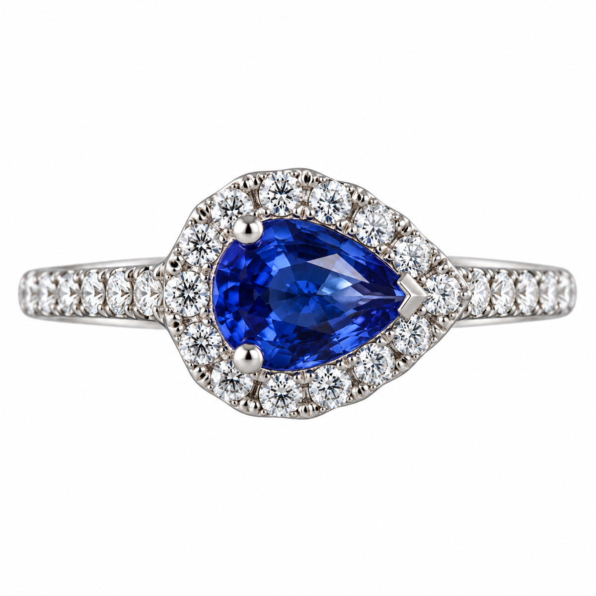 Platinum Diamond Pear Shape Sapphire Ring