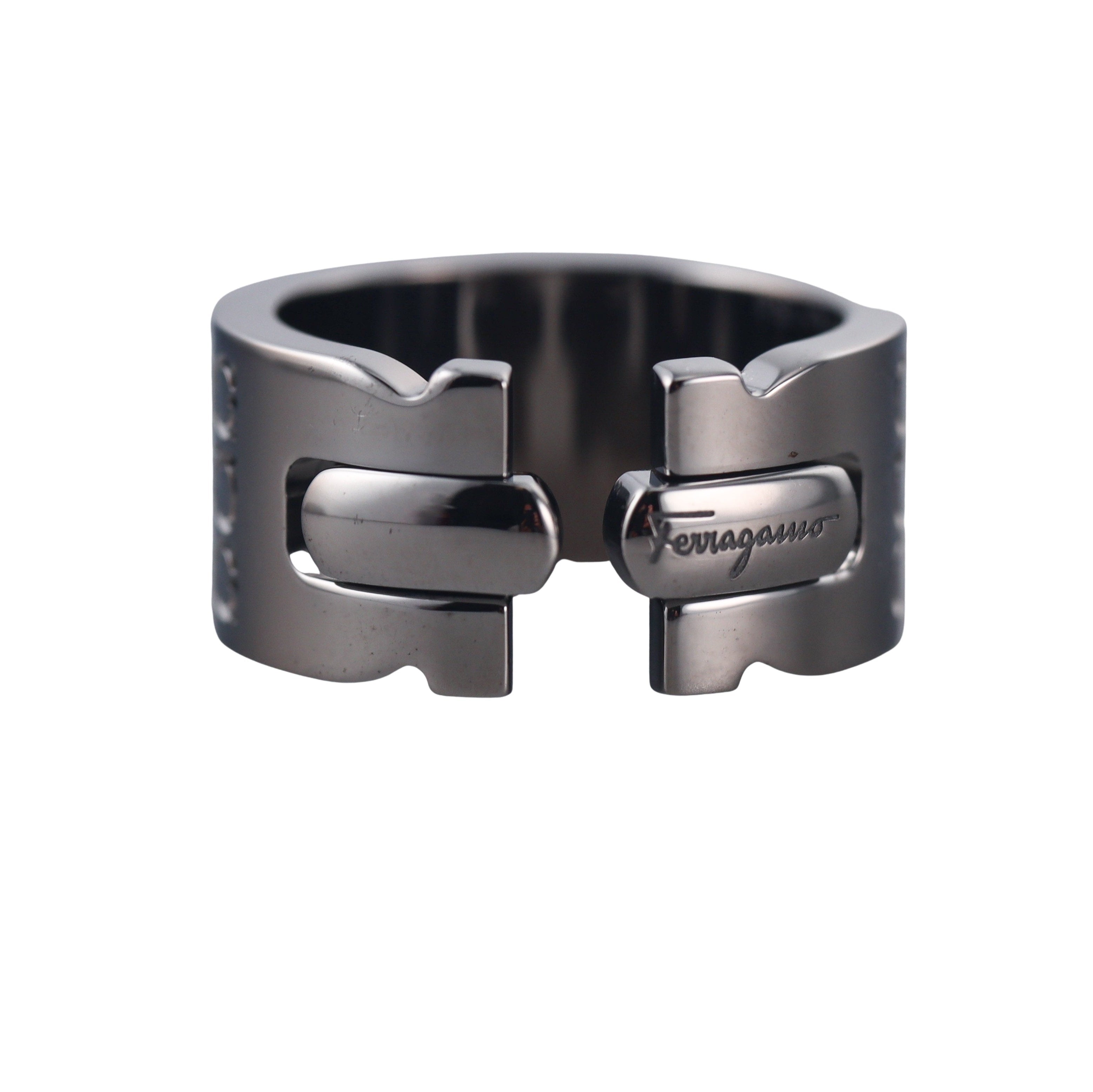 Salvatore Ferragamo Gancini Rhodium Sterling Silver Band Ring 703409