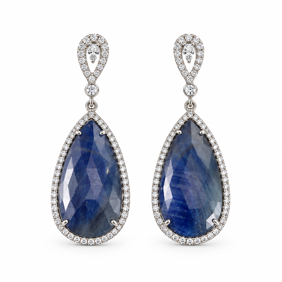 18k Gold Diamond Sapphire Drop Earrings